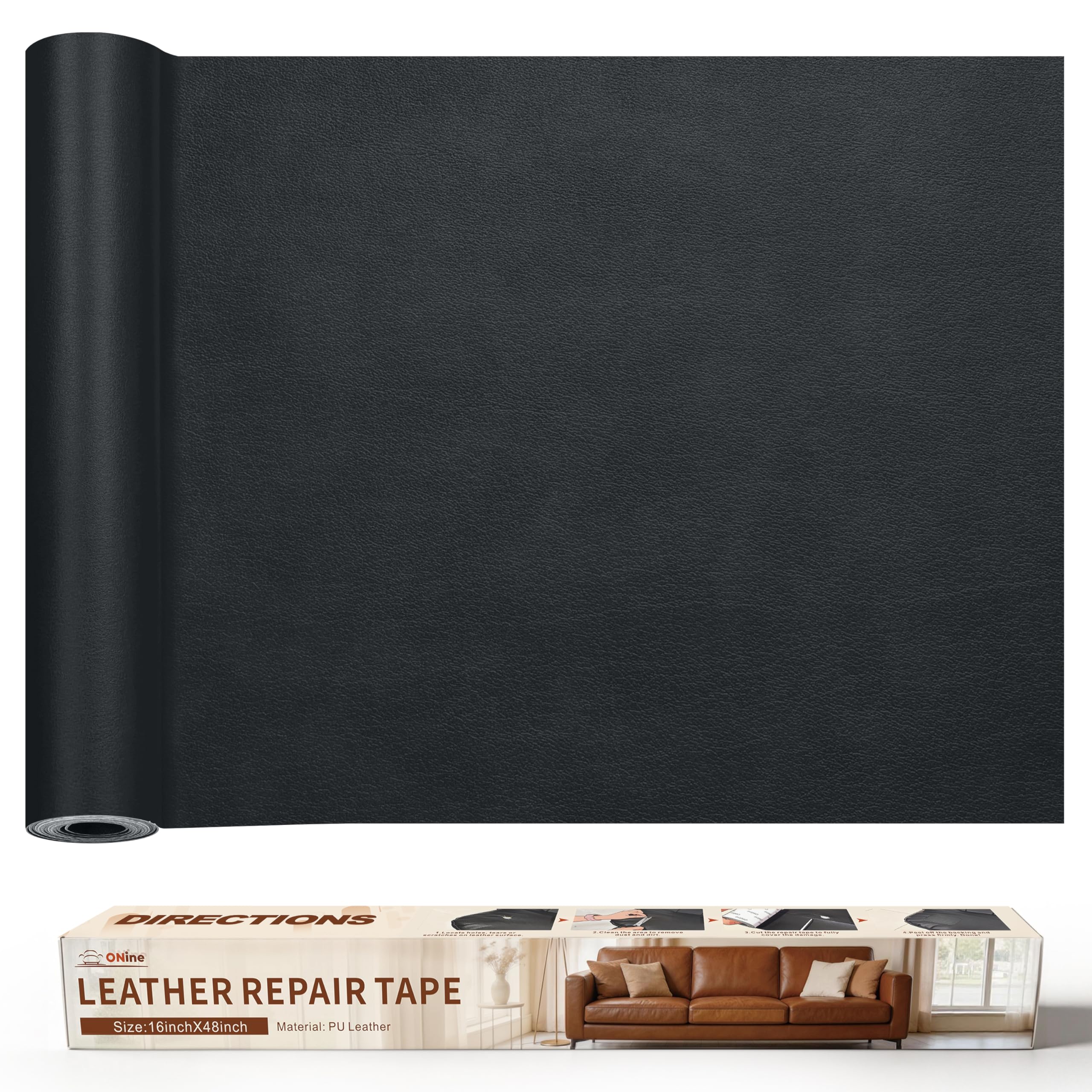 ONine Leather Repair Tape,Self Adhesive Leather Repair Patch,Leather Patches for Furniture,Sofa,Car Seats,Office Chair. Vinyl Repair Kit 16x48in(Dark Grey)