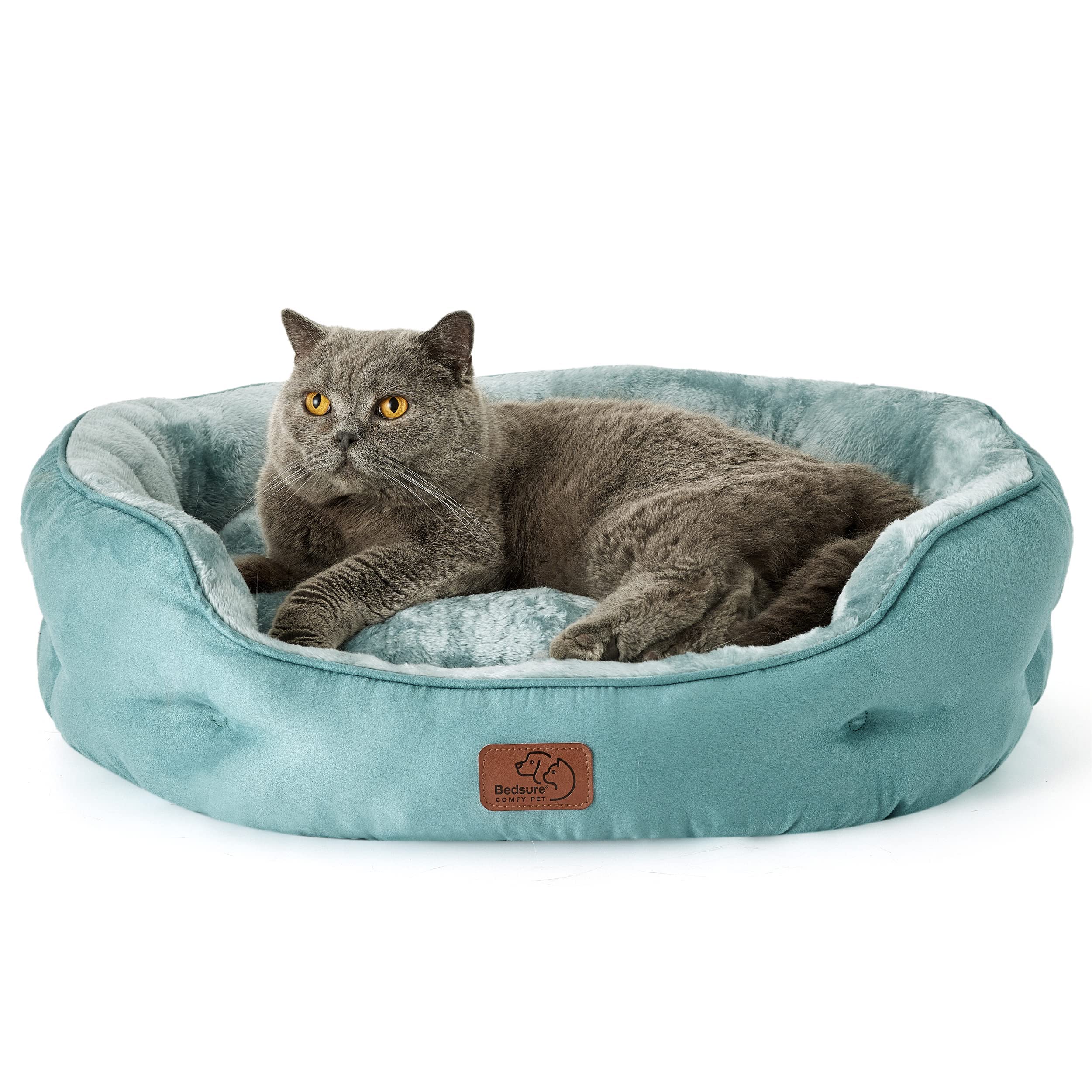 Bedsure Dog Beds for Small Dogs - Round Cat Beds for Indoor Cats, Washable Pet Bed for Puppy and Kitten with Slip-Resistant Bottom, 25 Inches, Washed Blue