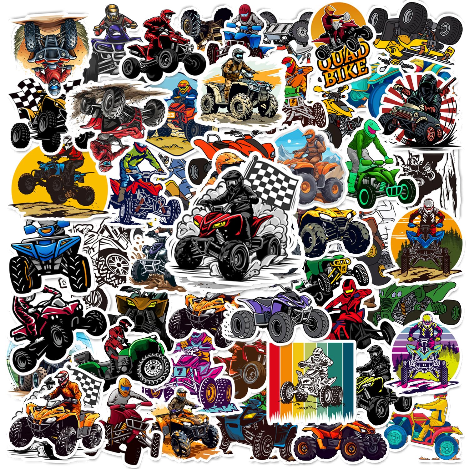 50PCS Four Wheeler ATV Quad Bike Stickers Dirt Bike Decals Party Favors Birthday Party Decorations Vinyl Waterproof Stickers for Water Bottle Laptop