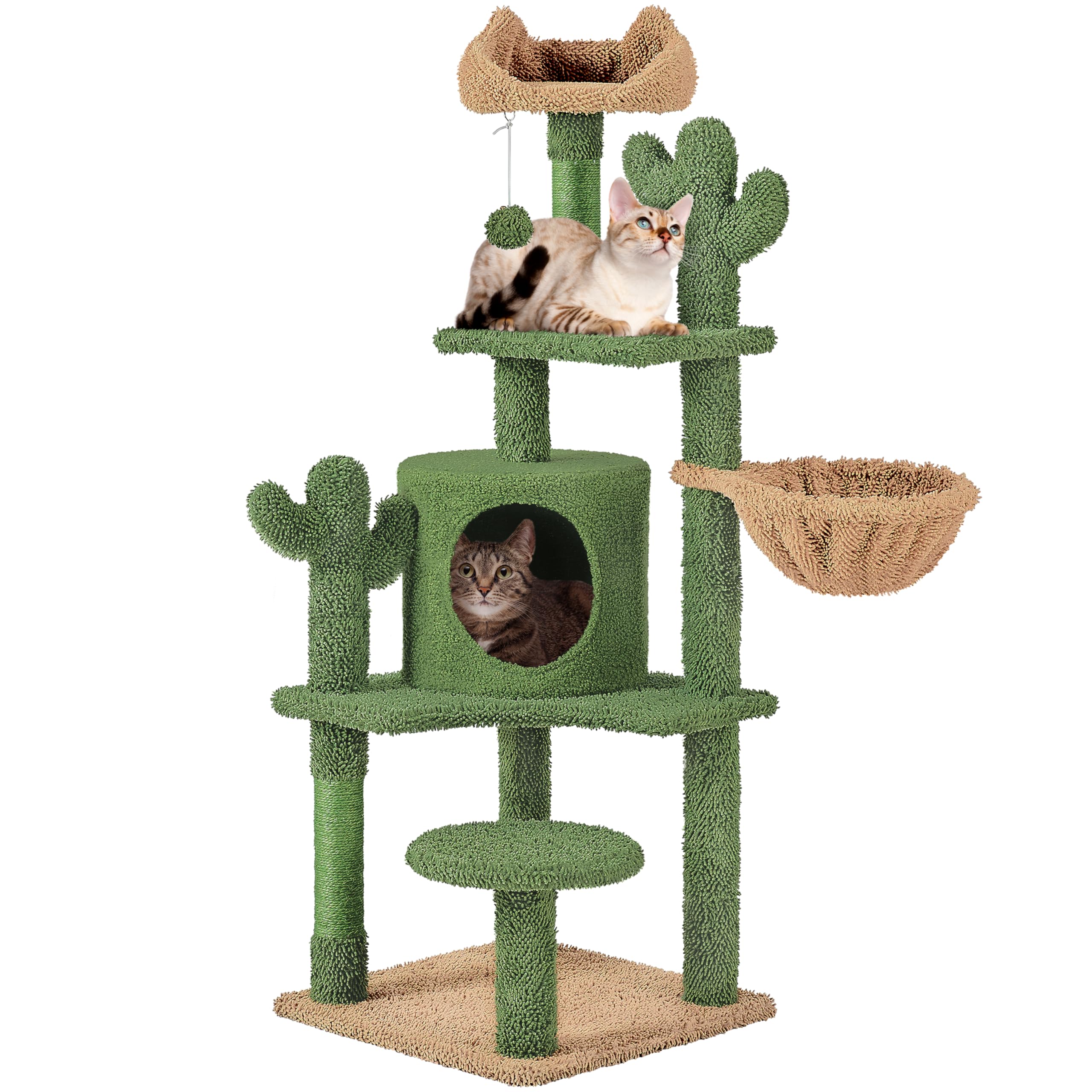 Yaheetech Árbol Rascador para Gato con Plataforma Torre Escalador de Sisal para 2-3 Gatos Medianos Sala de Juegos para Mascotas de Actividades 135 cm Verde y Marrón