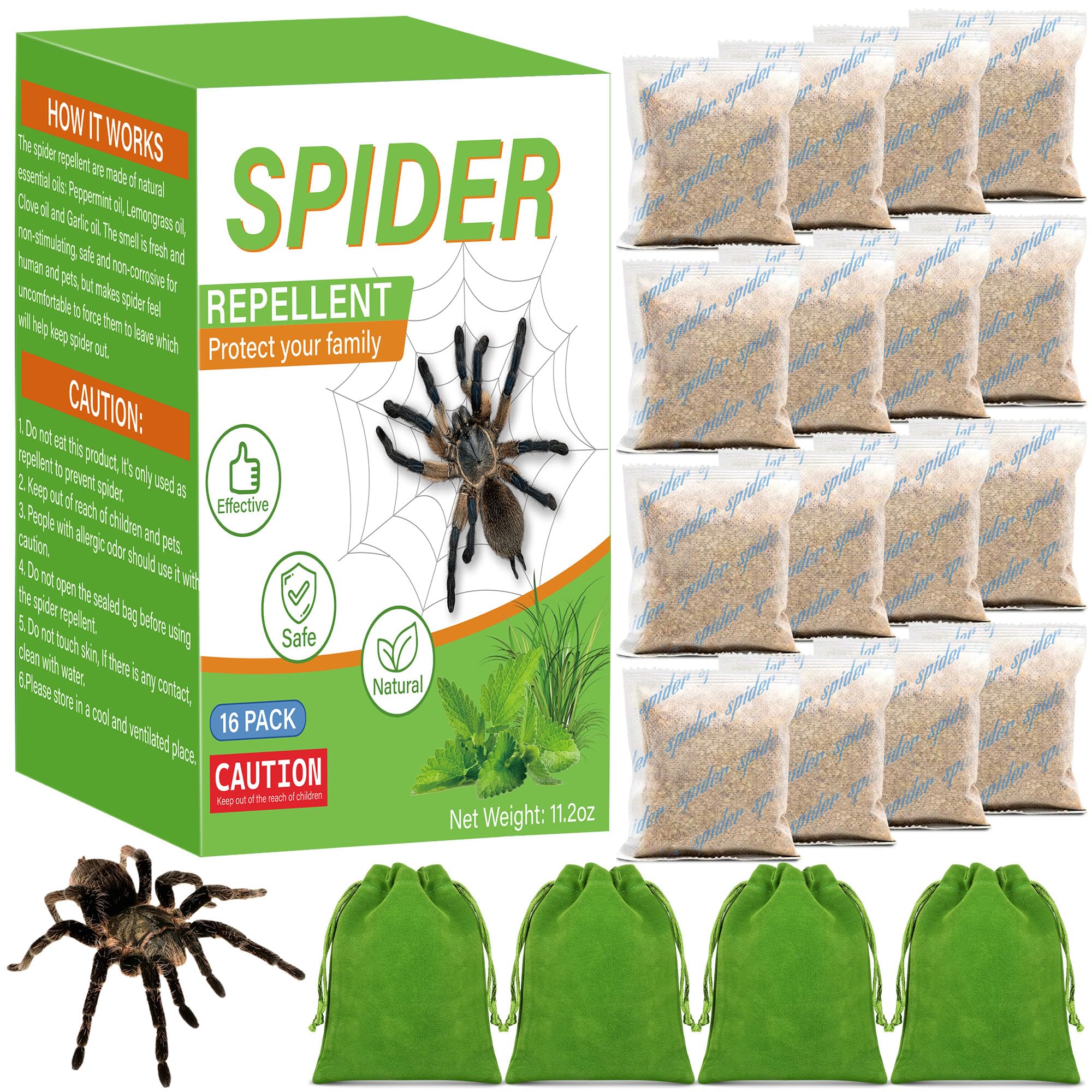 Peppermint Oil Spider Repellent Indoor-16 pcs Spiders Deterrent Safe for Pet and Human, Natural Repellant Work for Spiders, Wasp and Bee