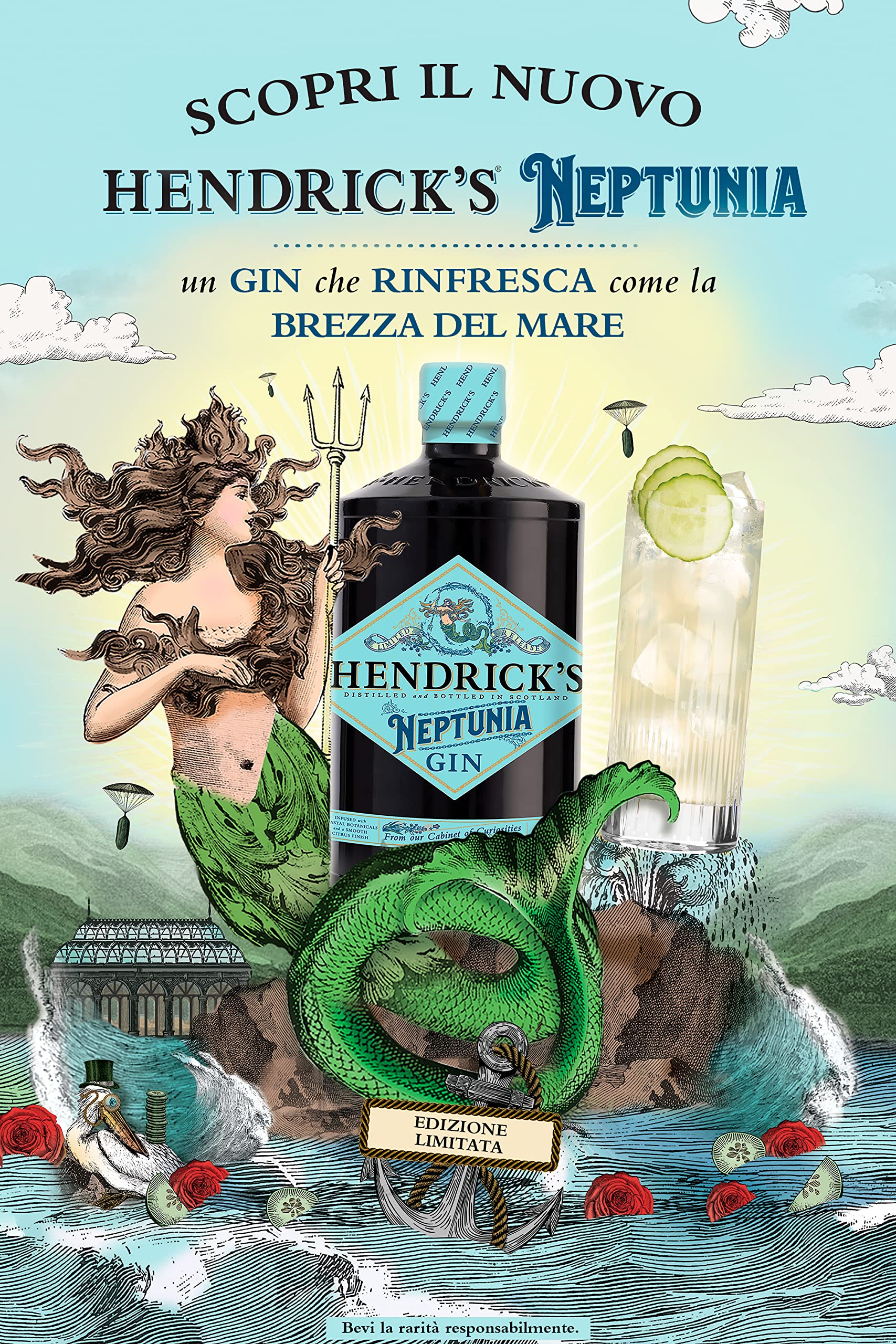 Hendricks Neptunia Gin, edición limitada, 70cl & Gin, 70cl - Ginebra Premium Escocesa
