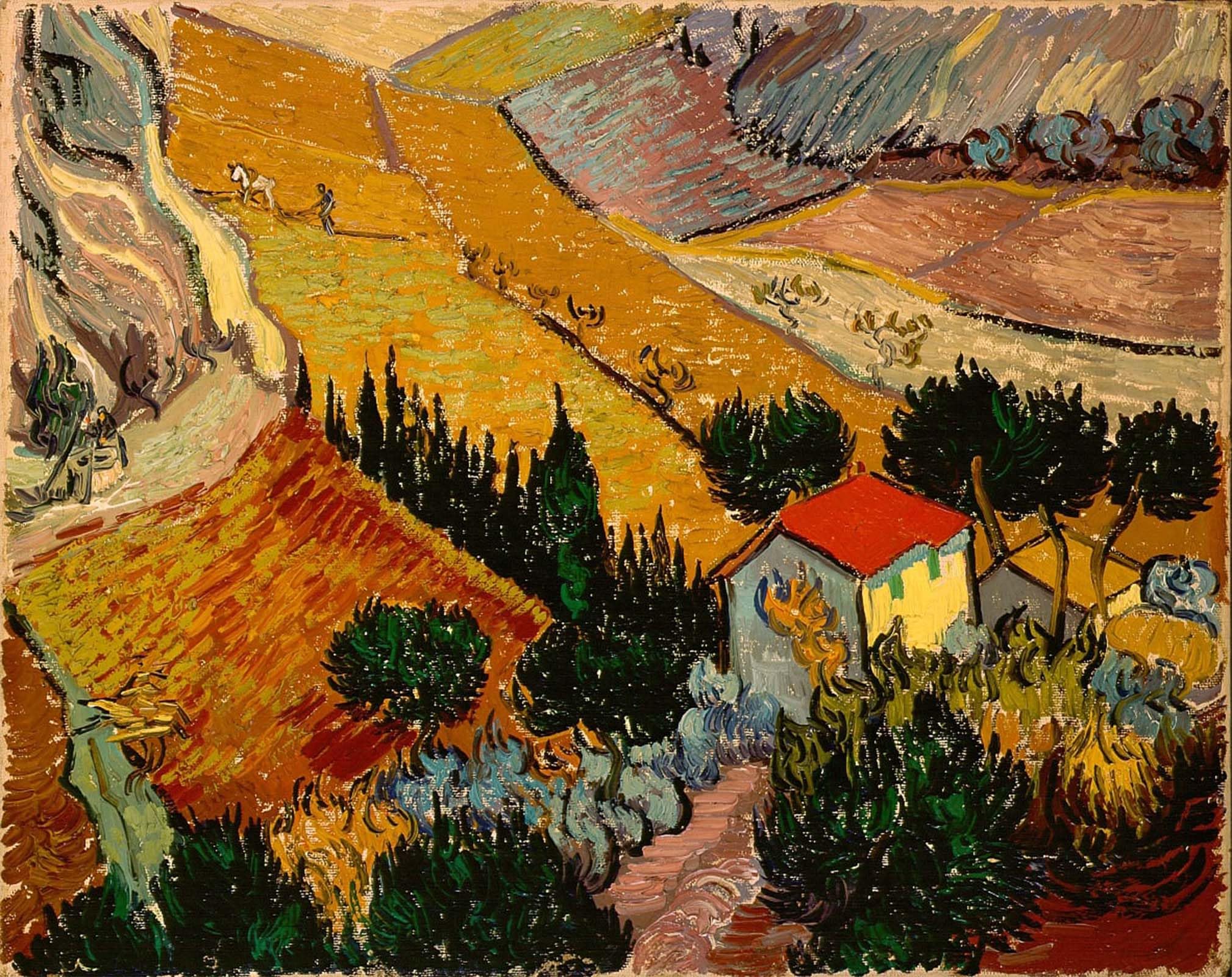 POSTERIIk Famous Modern Artwork Art Mural Landscape with House and Ploughman Oil Paintings Pictures for Home Decor 60x90cm
