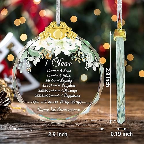 Miniatura 2 de Adorno de primer aniversario, decoraciones colgantes de Navidad para parejas, adornos de árbol de Navidad de cristal para él, su esposo y esposa