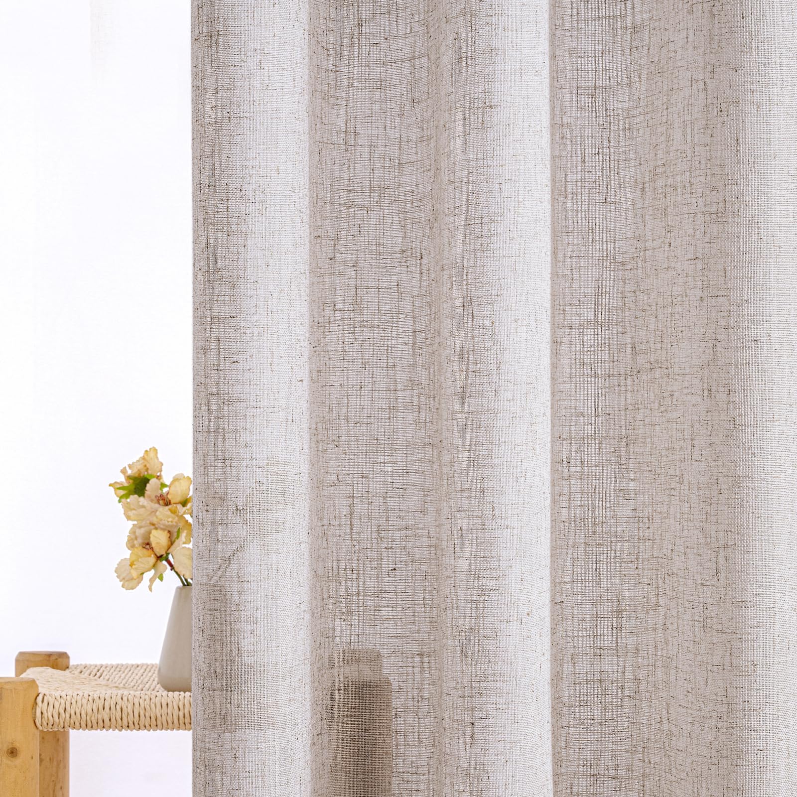 EMEMA Tende Lino Trasparente con Occhielli Tenda a Traslucido Tende Moderne a Vela per Porte Balcone Adatte per Soggiorno Camera da Letto 2 Pannelli 140x300 cm Avorio
