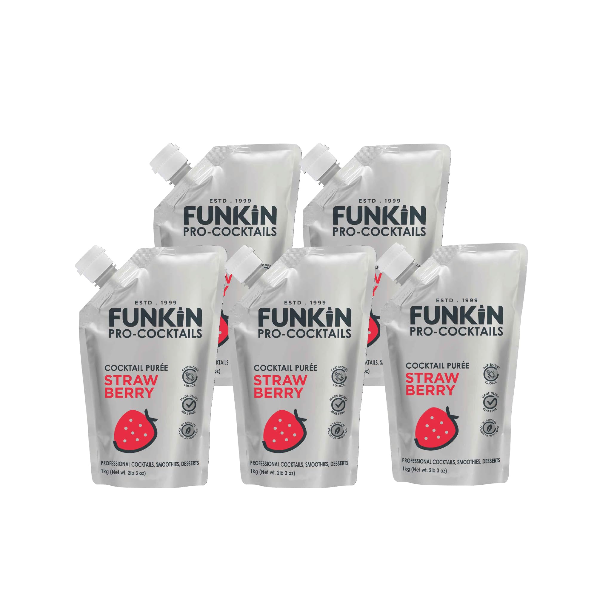 FUNKIN Strawberry Puree Cocktail Mixer | Made with Real Fruit | Fresh Fruit Puree for Professional Cocktails, Smoothies, & Desserts | 0% ABV | Resealable Pouch | 1kg, Pack of 5 — view 2