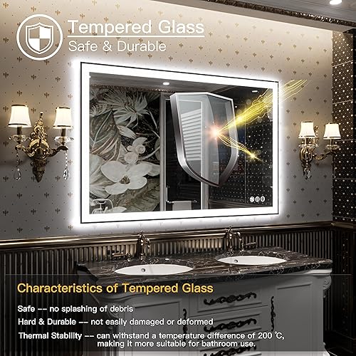 Miniatura 6 de Yamazakura Espejo de baño LED de 20 x 28 pulgadas con retroiluminación y luz frontal, espejo iluminado regulable, marco para pared, antivaho