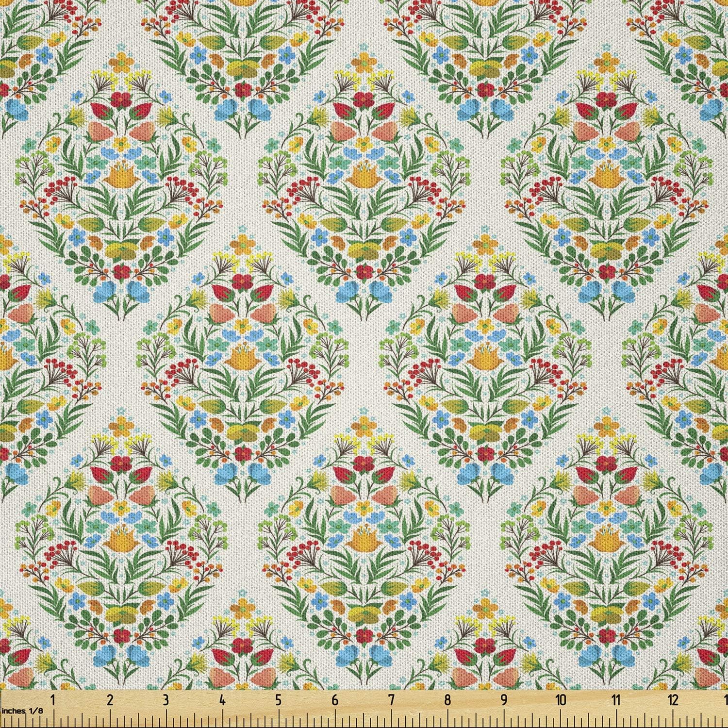 Lunarable Pomeranian Fabric by The Yard, Pattern with Hand-Drawn Puppies Paw Prints and Bones with Bowties, Microfiber Fabric for Arts and Crafts Textiles & Decor, 3 Yards, Mustard Seafoam