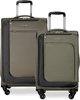 Aspen Springs 2-PC Luggage Set – Lightweight Softside Suitcase Set of 2 with 20” Carry-On & 24” Medium Check-In Spinner, Olive