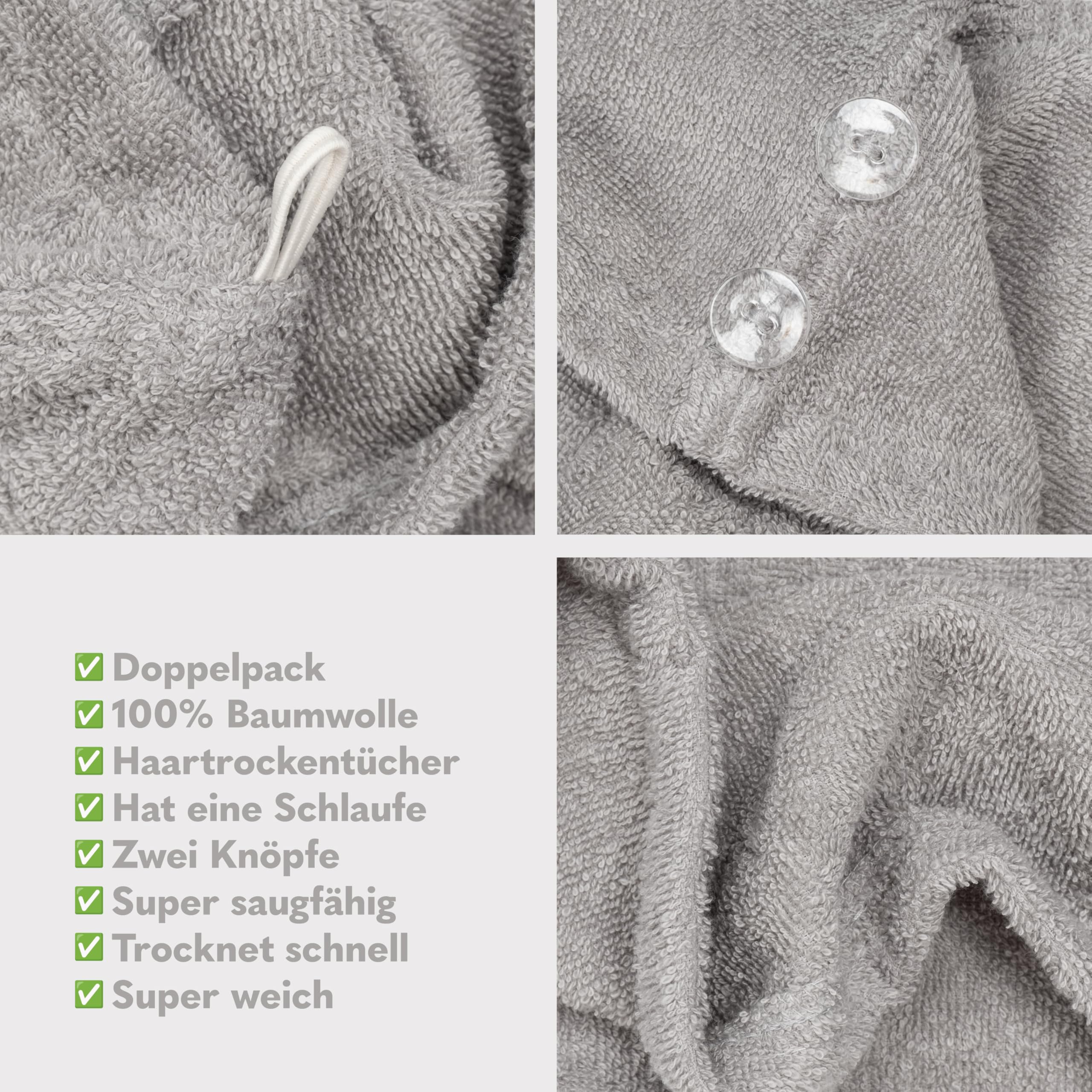 Hammetex Set van 2 badhanddoeken, 100% katoen, wollig, absorberend en sneldrogend, handdoek met knoop voor haar, dames, wit
