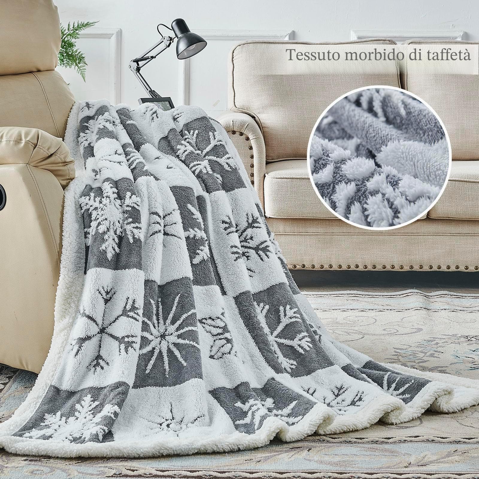 EAQ Plaid Coperta Pile 130x150 cm, Coperta Termica, Coperta Pile Matrimoniale in Morbida e Spessa, Coperta in Pelliccia Sintetica per Divano e Letto (Il Grigio Natalizio, 130x150CM)