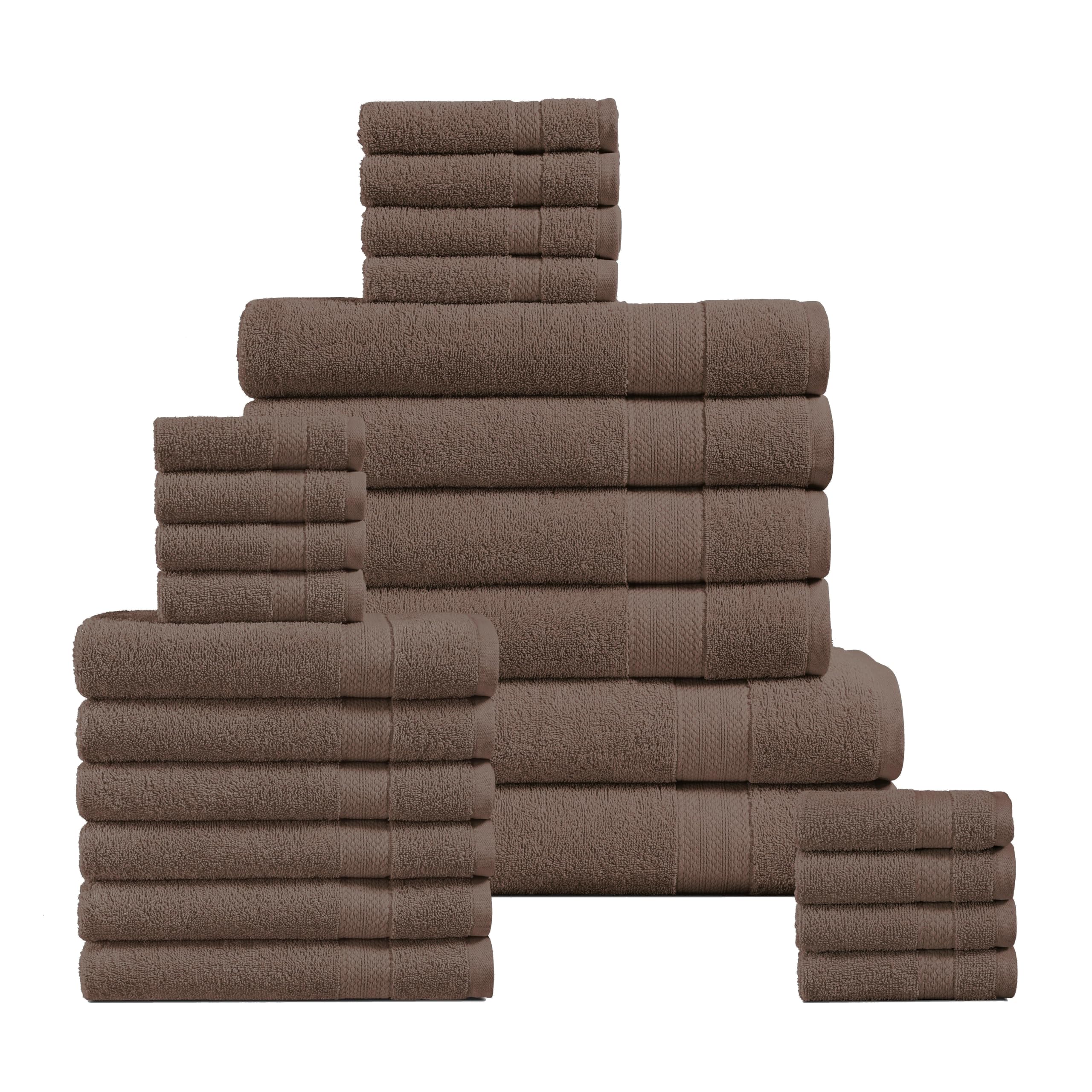 SNOWDROP 24 pc Bath Towels Set - Microfiber, Oversize Bath Sheets, Absorbent Bathroom Set for Home and Spa, 2 Bath Sheets,4 Bath Towels,6 Hand Towels,8 Washcloths,4 Fingertip - Chocolate