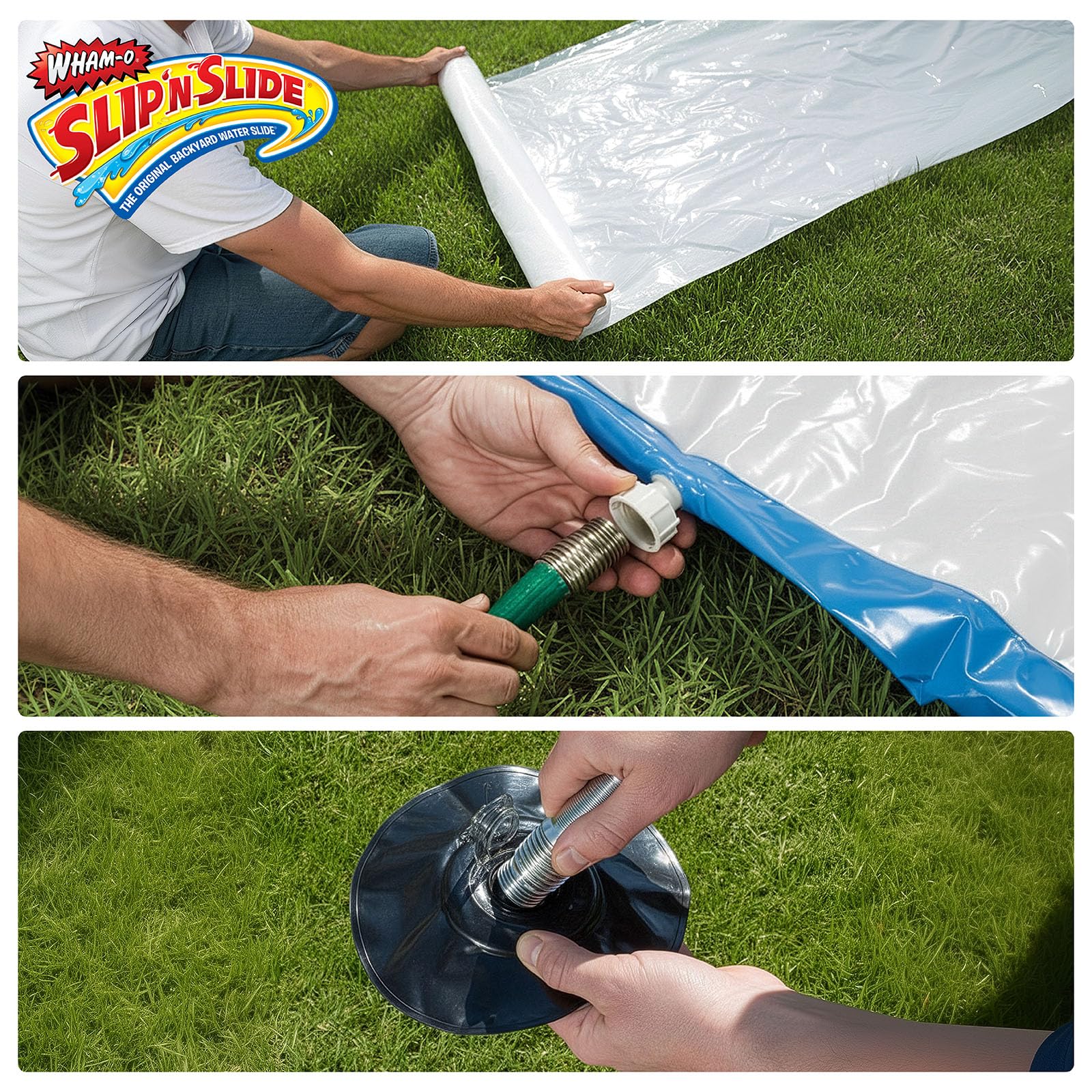 Wham-O Slip N Slide Wasser-Kniehockey-Set mit 2 aufblasbaren Toren, 2 Schlägern und 1 Puck