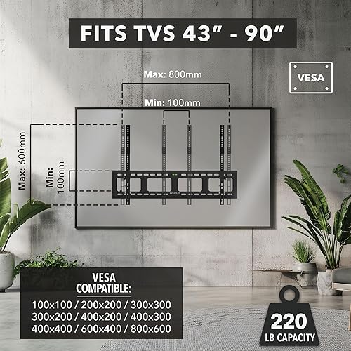 Miniatura 3 de Mount-It! Soporte de pared para TV de bajo perfil resistente para televisores de 65 a 90 pulgadas  Profundidad ultrafina de 1.5 pulgadas, soporta