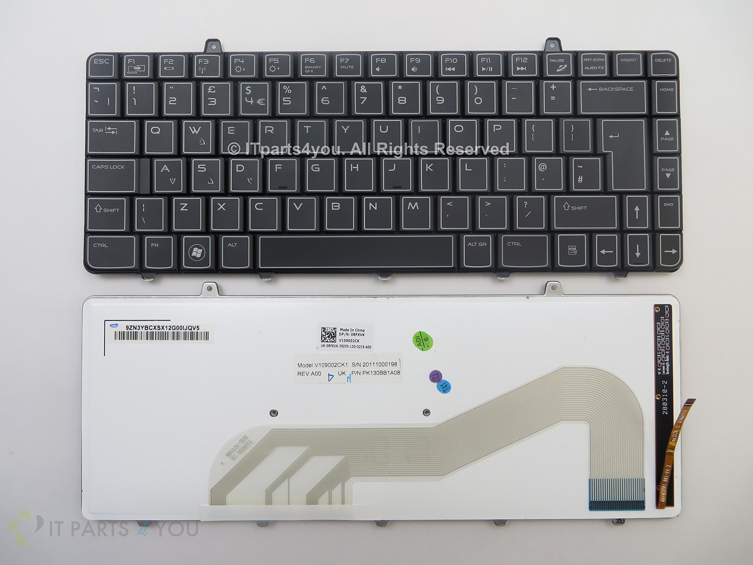 New Genuine Dell Alienware M11X UK English Language Backlit Keyboard P/N: RFXVK - SOLD BY ITPARTS4YOU