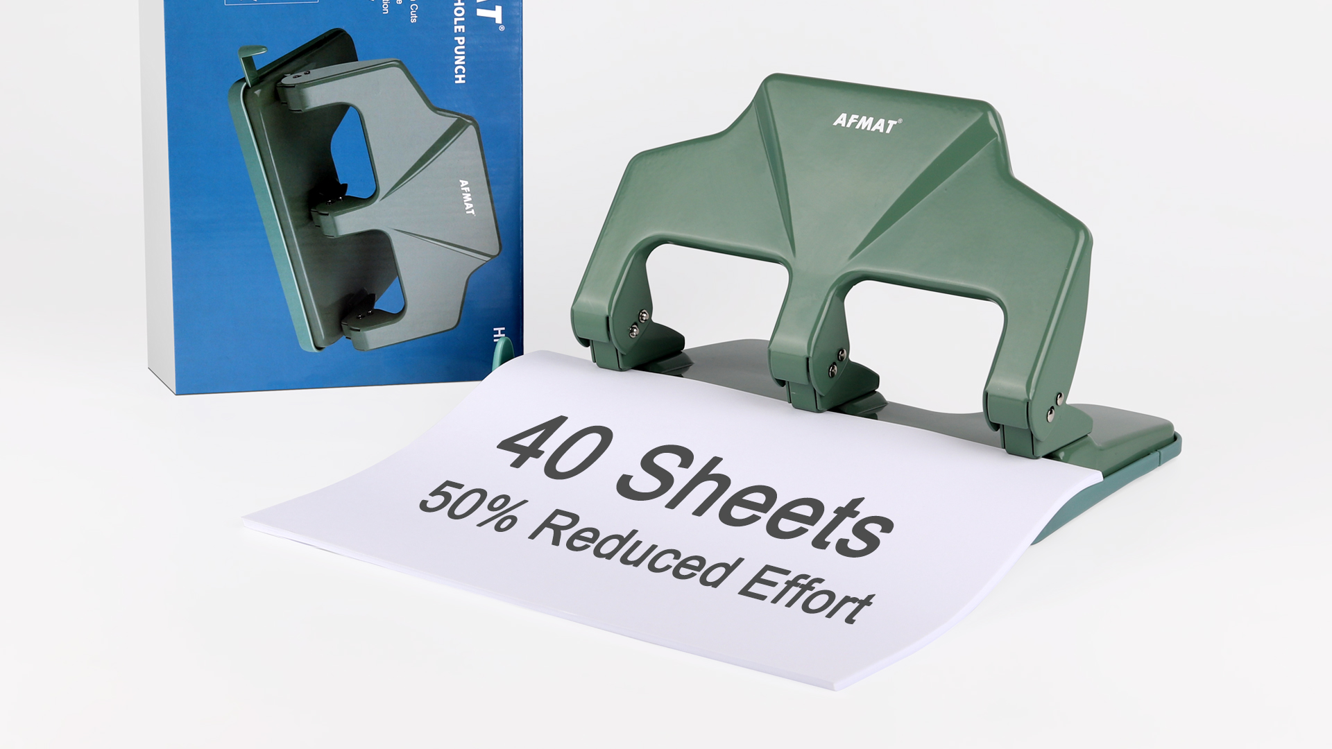 Image of AFMAT 3 Hole Punch Heavy Duty, 40-Sheet Three Hole Punch, 50% Reduced Effort, 3 Hole Puncher for Binder w /Large Chip Tray, 9 /32 inch Holes Diameter, Metal Paper Puncher for Home /Office /School, HP17