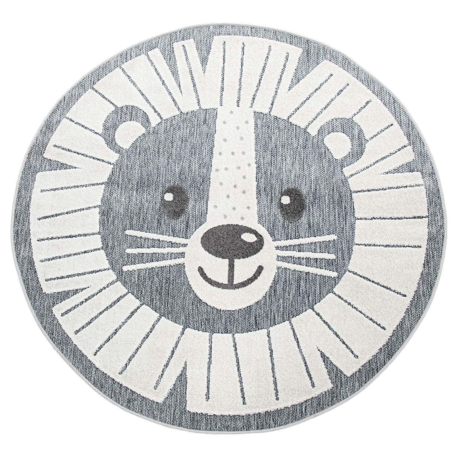 Paco Home Tappeto Bambini Cameretta Tappeto Per Esterno Rotondo Da Gioco Moderno 3D, Dimensione:Ø 160 cm tondo, Colore:Grigio