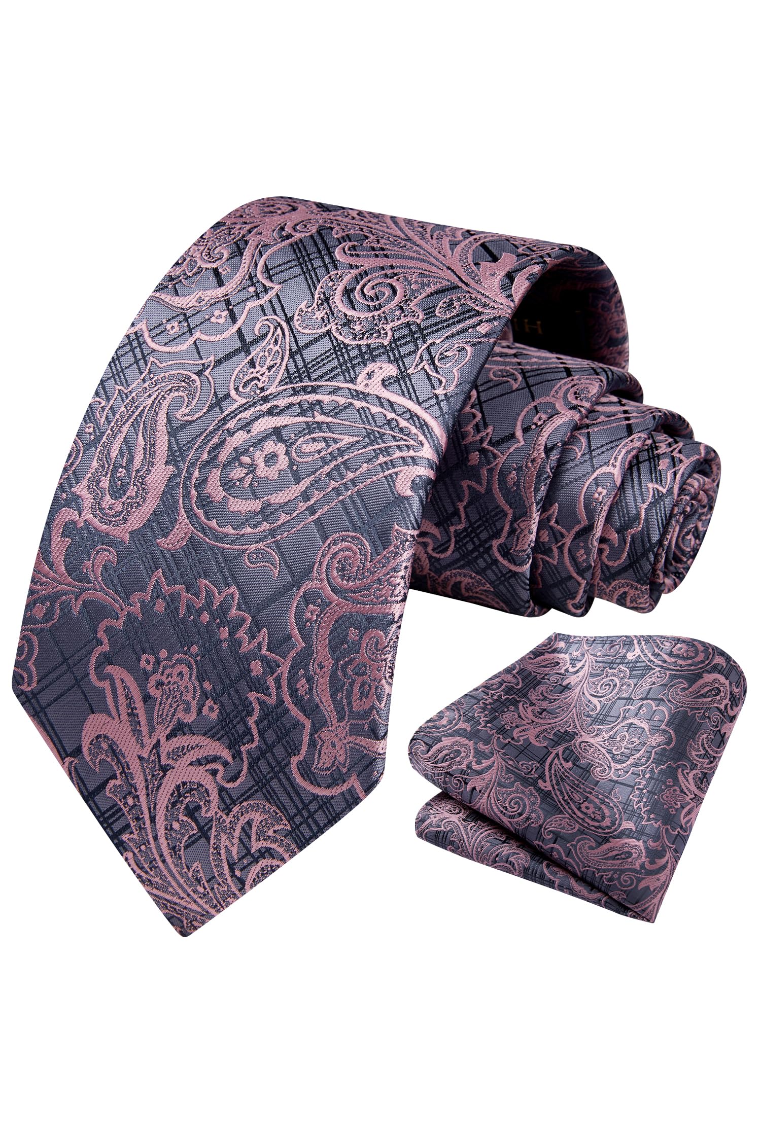 HISDERN Ties for Men Paisley Floral Tie Handkerchief Classic Woven Business Formal Necktie and Pocket Square Set Wedding