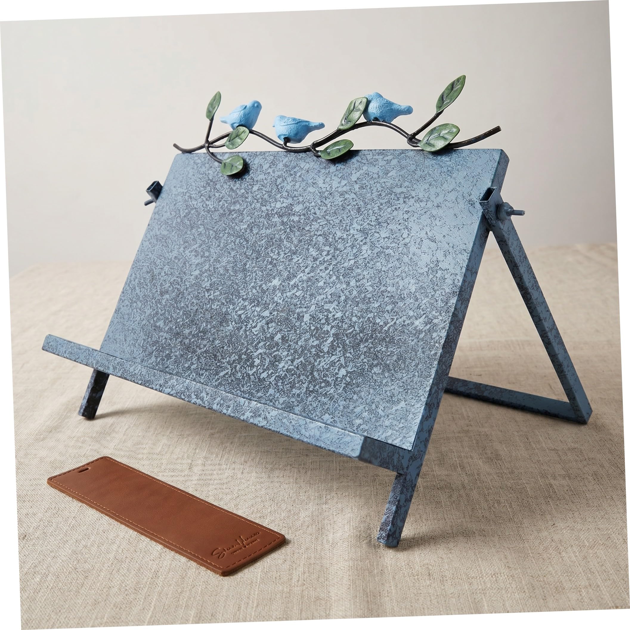 Soporte de Lectura de Hierro Azul para Escritorio y Libros | Ángulos Ajustables, Estable y Fácil de Limpiar, Estilo Clásico Minimalista para Cocina, Textos, Revistas
