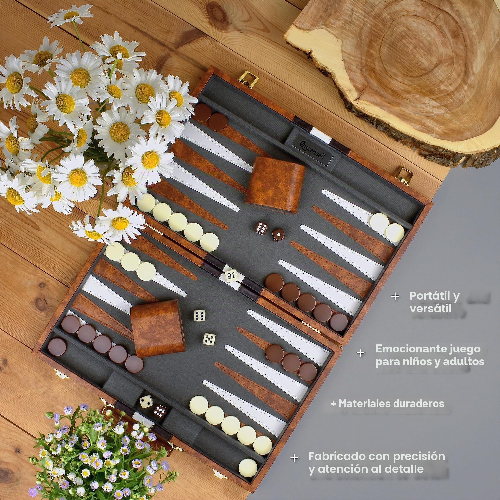 Backgammon - Juego de backgammon para adultos y niños - Viajero y compacto - Tabla de 15 pulgadas y 32 piezas en un juego