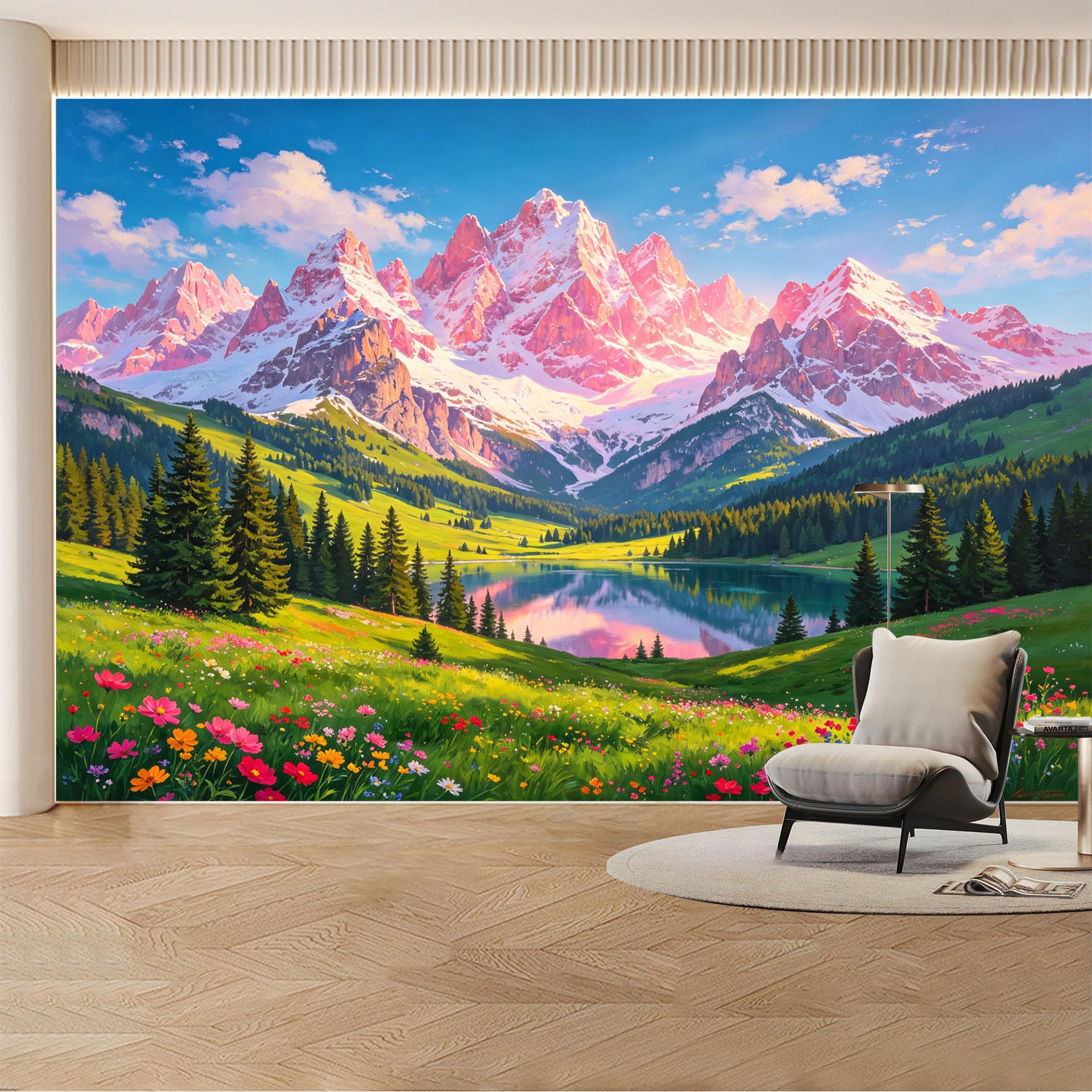 Kayorowalls Bh20260620080 Custom Wall Mural Wallpaper Mountain Lake Landscape Nature 3D Effect Large Wall Art Mural Design Misty Sunset Nordic Style Removable Selfadhesive Large Photo For Living Room， Bedroom， Office