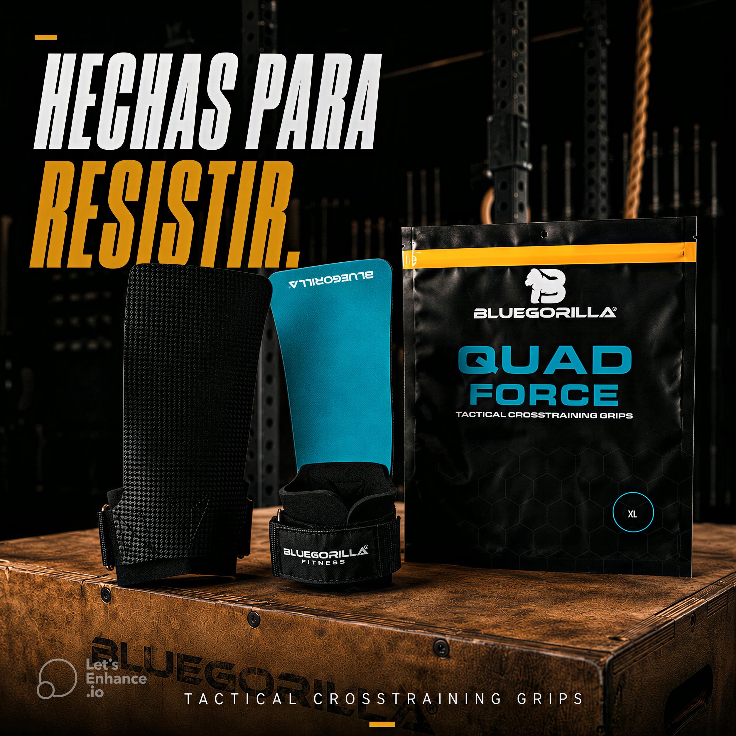 BLUEGORILLA Quad Force - Calleras para Crosstraining. Nuevas y Mejoradas: Grip RX sin Magnesio. Máxima adherencia y protección. Neopreno Reforzado en muñeca para un Mejor Rendimiento.
