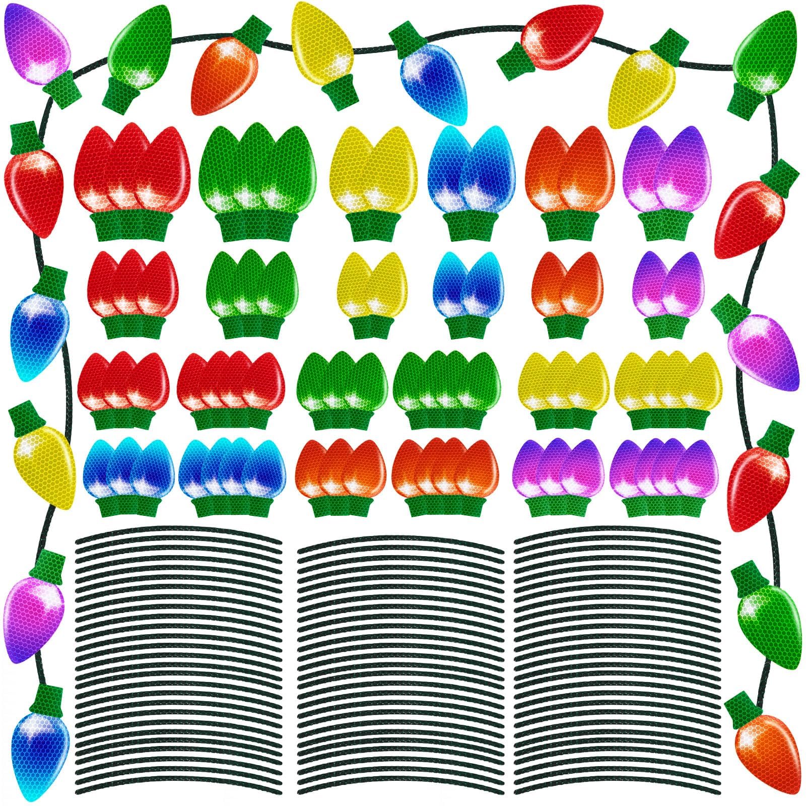 150PCS Christmas Car Refrigerator Decorations - 70 Reflective Bulb Light Shaped Magnets 80 Magnetic Wires Ornaments Set Xmas Holiday Cute Decor
