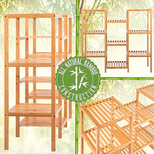 Miniatura 5 de Soporte de bambú para plantas de 9 niveles, estantes de almacenamiento independientes para múltiples plantas en maceta, estante de esquina