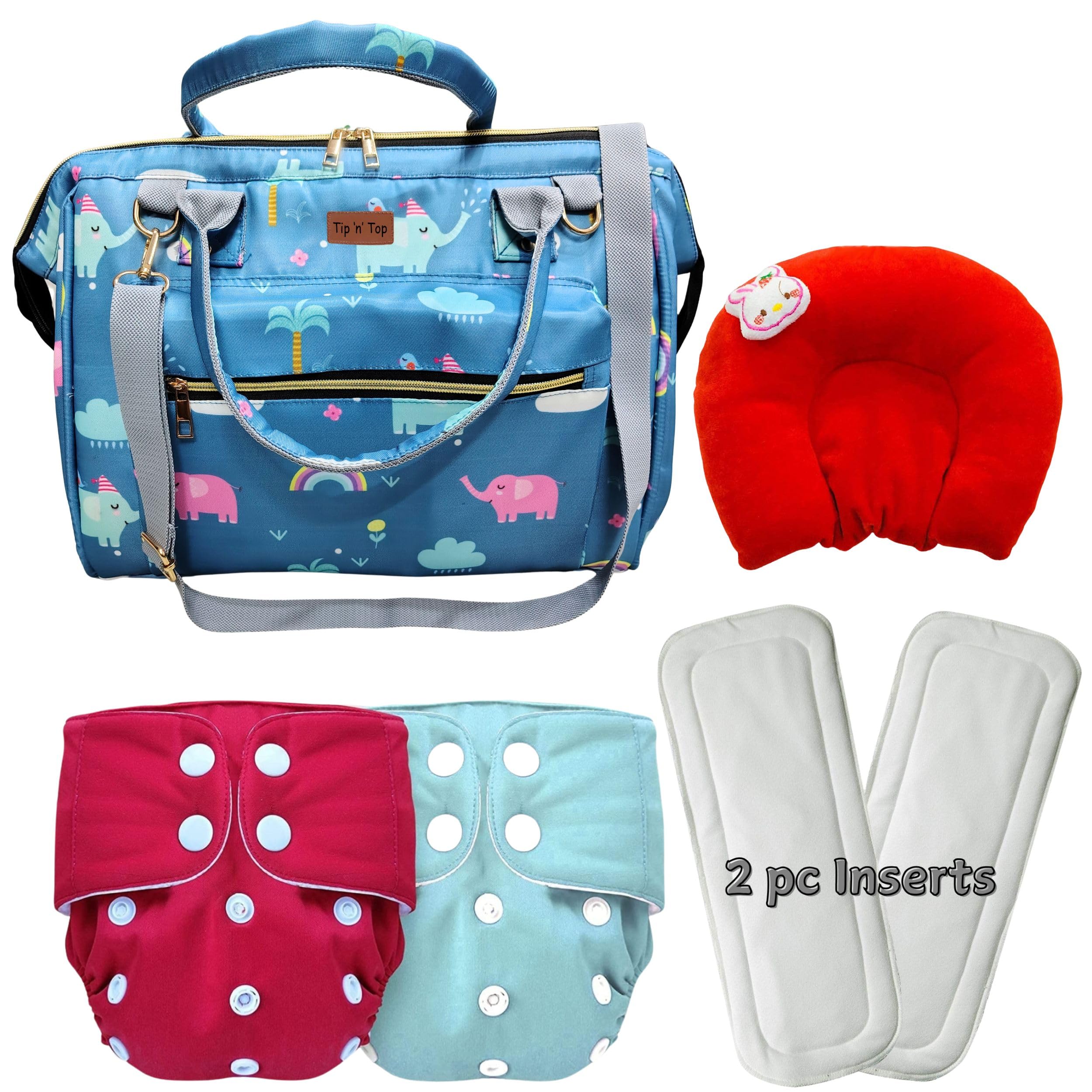 Tip 'n' Top Diaper Hand Bag, Pillow, Diapers & Inserts - Perfect for Baby Shower Gift Baby Diaper Backpack Handbag Combo (Blue)-image-24