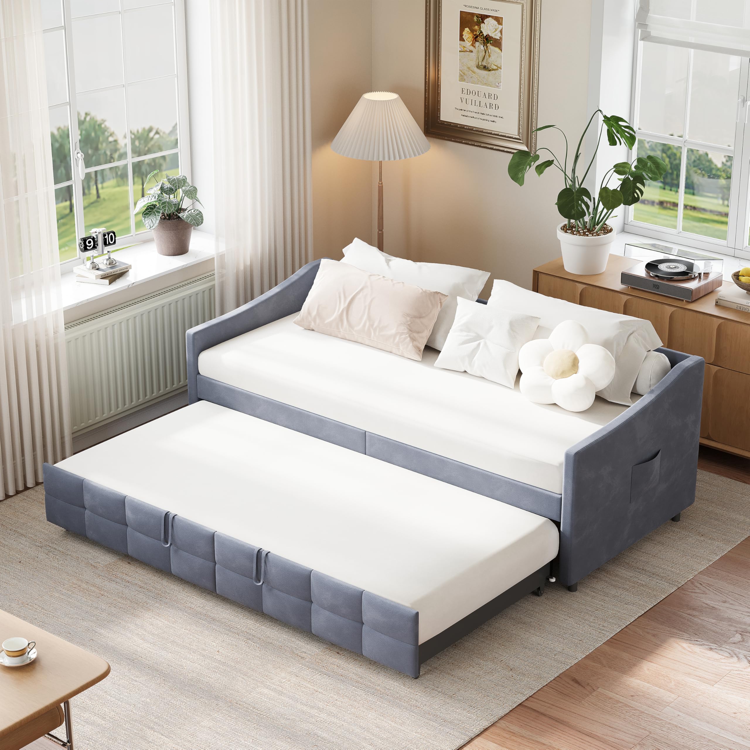 Letto 90 x 200 cm con 2 cassetti, Divano con secondo letto estraibile
