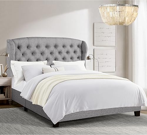 Rosevera Marcelle - Base de cama con respaldo de alas con cabecero ajustable de diseño distintivo, tapizado con botones para dormitorio, soporte de