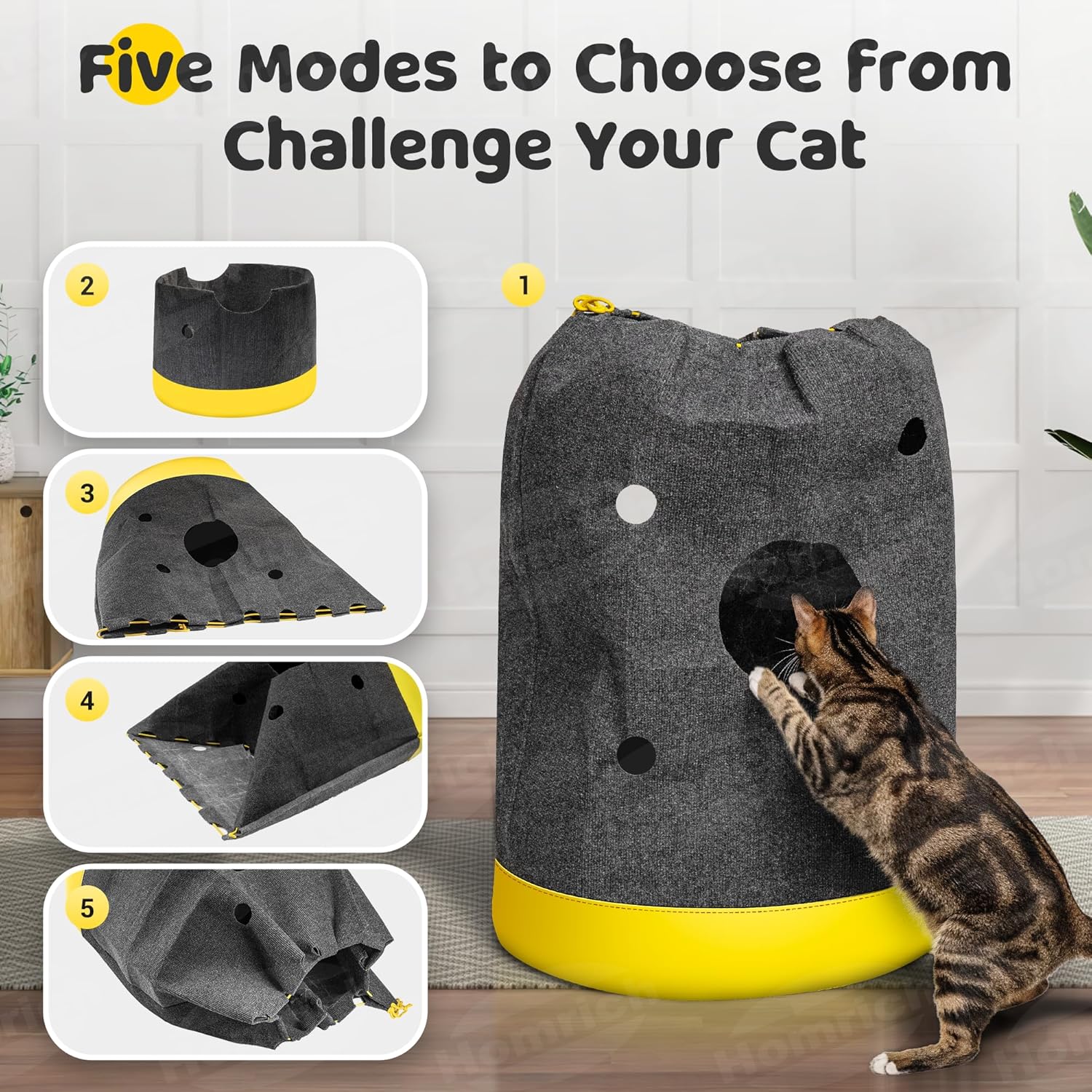 Homrich Interactive Cat Play Bag- Durable Rug for Hide and Seek, Collapsible Hole Mat, Tunnel Sleeping Bag for Indoor Cat- Fun Activity Pet Training Toy