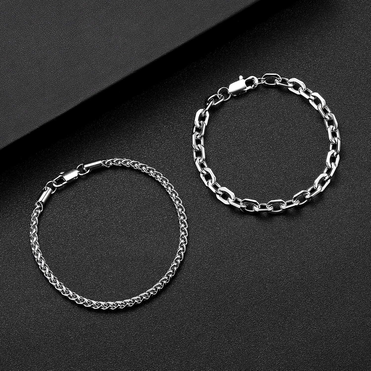 Yoosteel Silver Stackable Bracelets Set for Men Non Tarnish - Stainless Steel Bracelet Stack Rope Figaro Paperclip Cuban Link Chain Bracelets Sets for Men Jewelry Gifts 7.5/8.3/9.0 Inches - Image 7