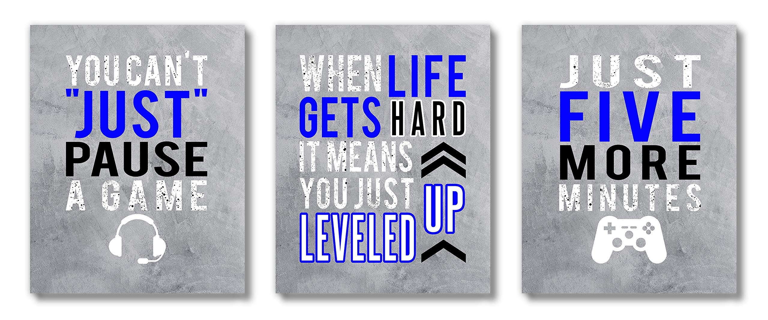 Brooke & Vine Video Game Wall Decor, Gaming Posters, Teen Boy Gamer Decor (UNFRAMED 8 x 10 Set of 3) Game Room, Playroom, Media Room, Bedroom, Dorm, Office, Desk, Mancave (Gamer Blue)