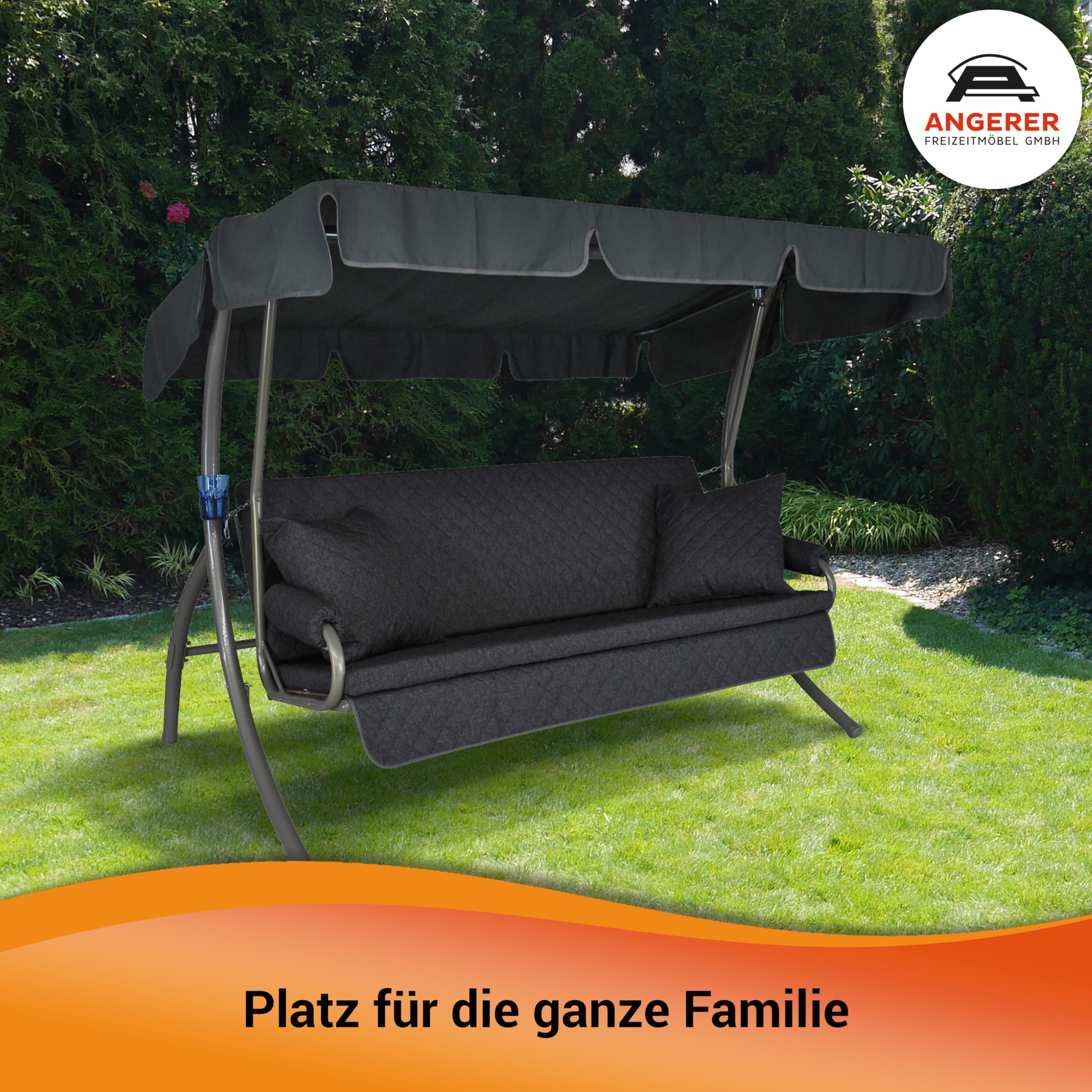 ANGERER Hollywoodschaukel Trend Joy hellgrau | Gartenschaukel Made in Germany, Schaukel zum Sitzen, Liegen und Entspannen, inklusive Bett-Funktion, einfache Montage