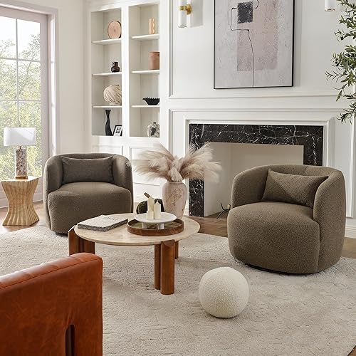 Miniatura 86 de KINWELL Juego de 2 sillas giratorias de barril Boucle de 34 pulgadas de ancho, sin montaje, sillones tapizados redondos, sillas decorativas, sofá