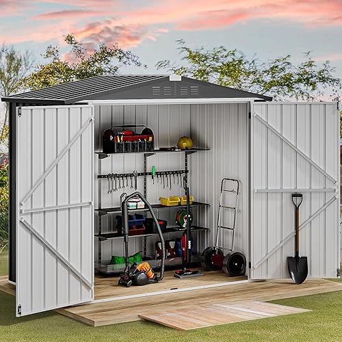 DWVO Cobertizo de almacenamiento para exteriores de 6.4 x 4 pies, cobertizo de herramientas de metal grande, casa de almacenamiento resistente con