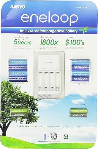 Sanyo Eneloop Ni-MH Cargador y batería (8x AA, 4x AAA) (3 generación, ciclos de recarga de 1800x)