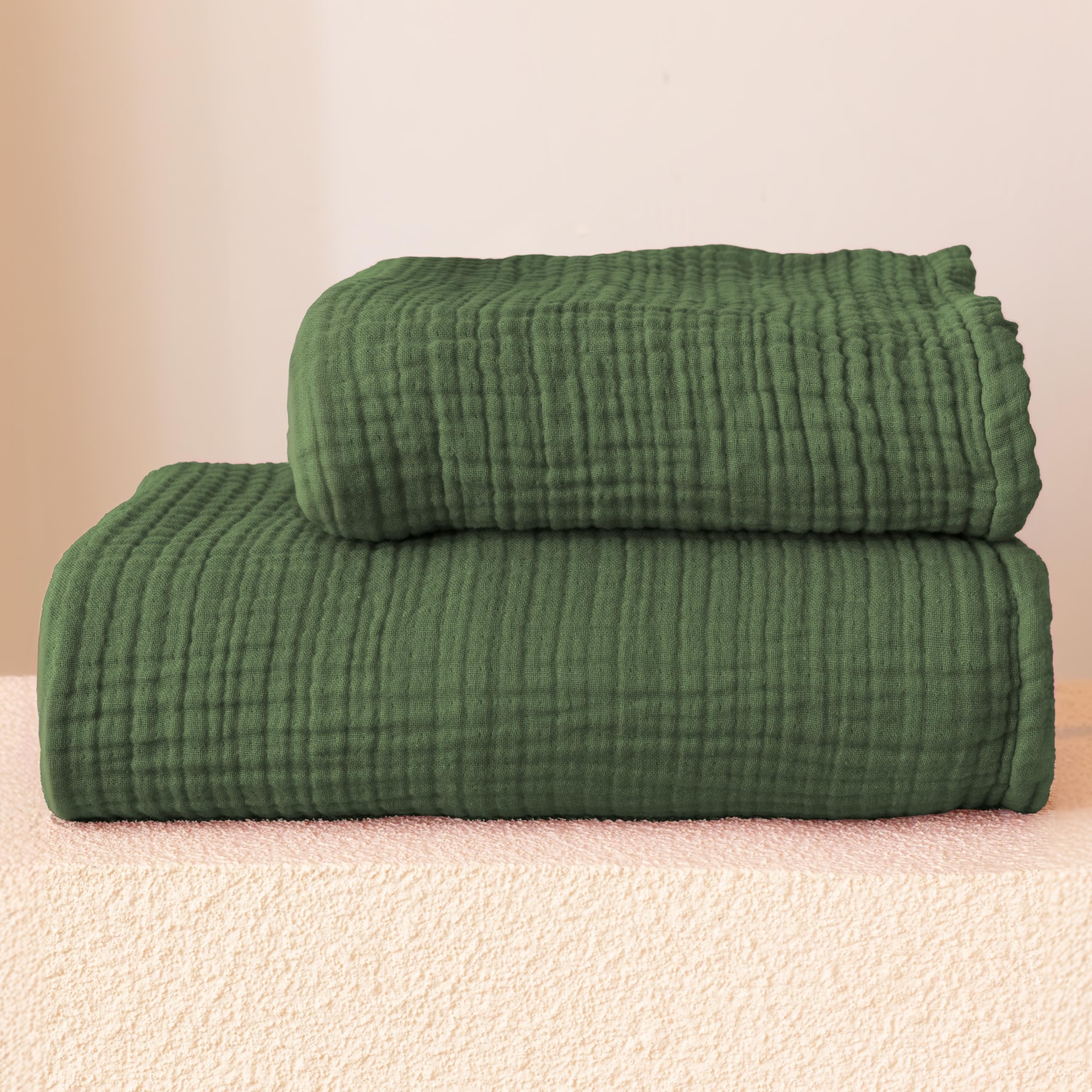 Viva Maison Ultra Soft Muslin Towel Adult Set, 100% Turkish Cotton 4-Layer 2 Pieces Luxury Muslin Hand & Bath Towels Sets for Bathroom (Green, 1 Bath