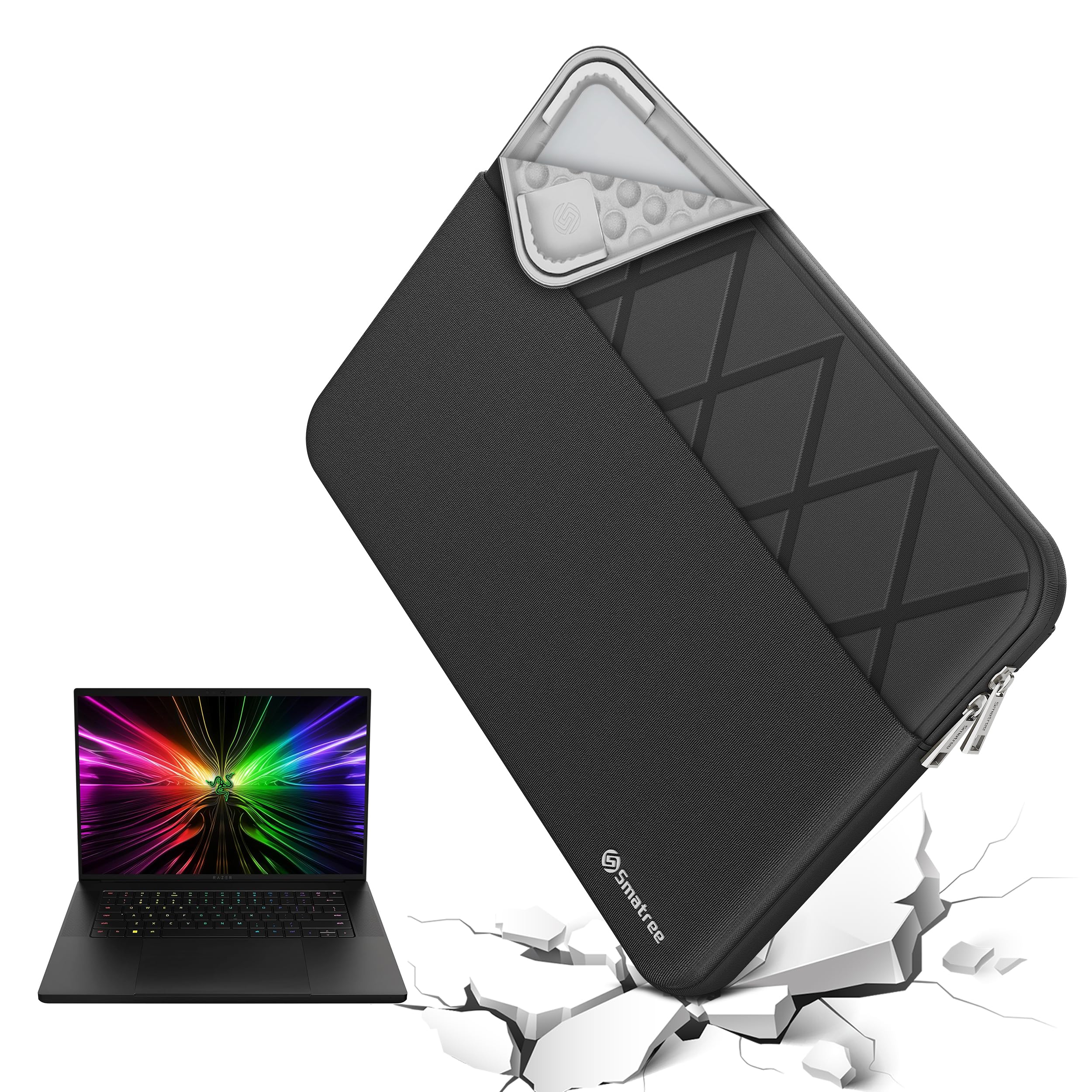 Smatree 14 inch Laptop Sleeve for Razer Blade 14 2024/2023/2022 | Razer Protective Case with Accessory Pocket,Patented Super Corner Design (E425) Elite-Black for Razer 14 inch Blade 14 (E425)