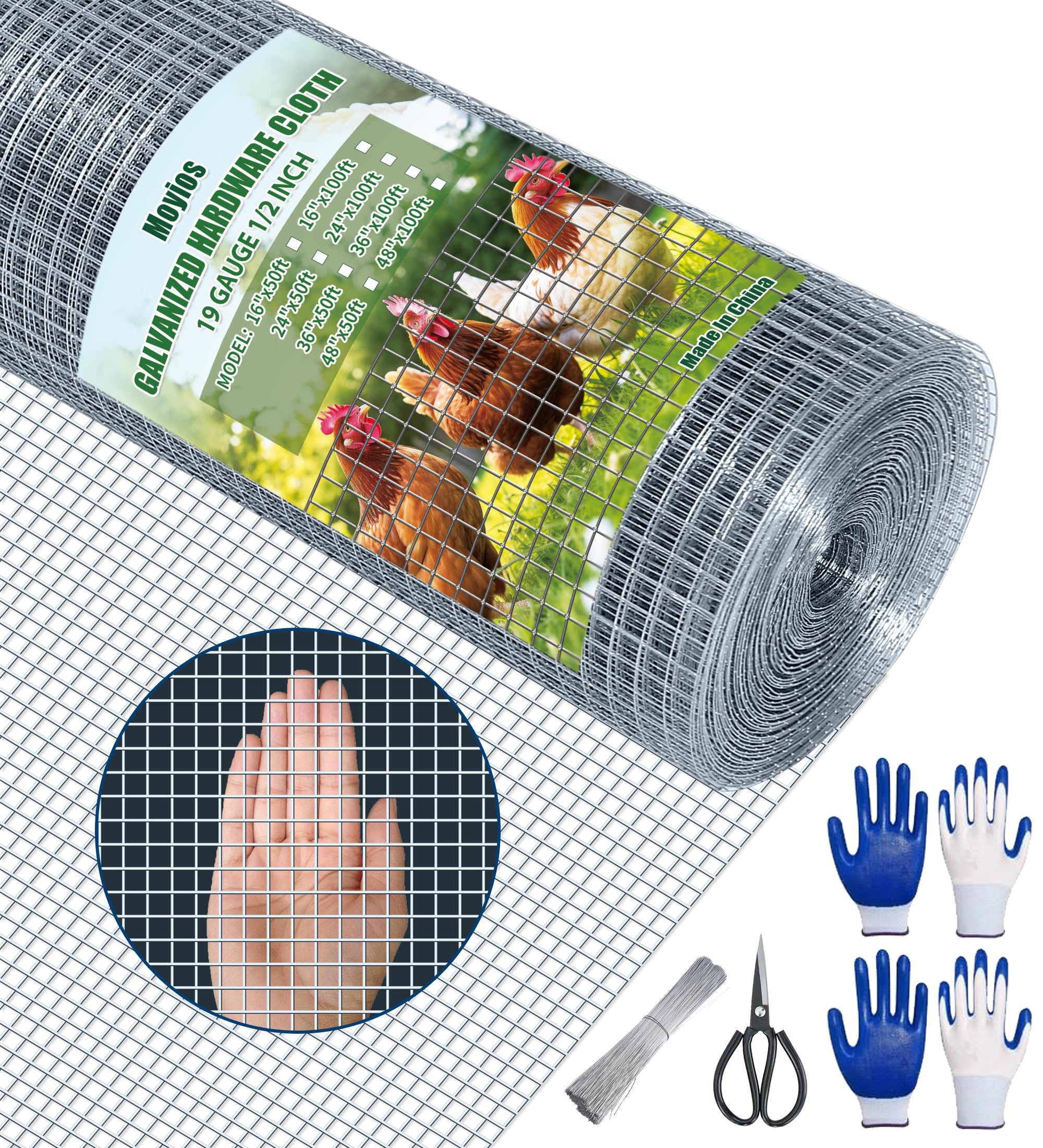 Hardware Cloth - Rollo de malla galvanizada de 1/2 pulgada, 16 pulgadas x 50 pies, calibre 19, rollos de malla galvanizada por inmersión en caliente, valla de alambre para gallineros, valla de alambre