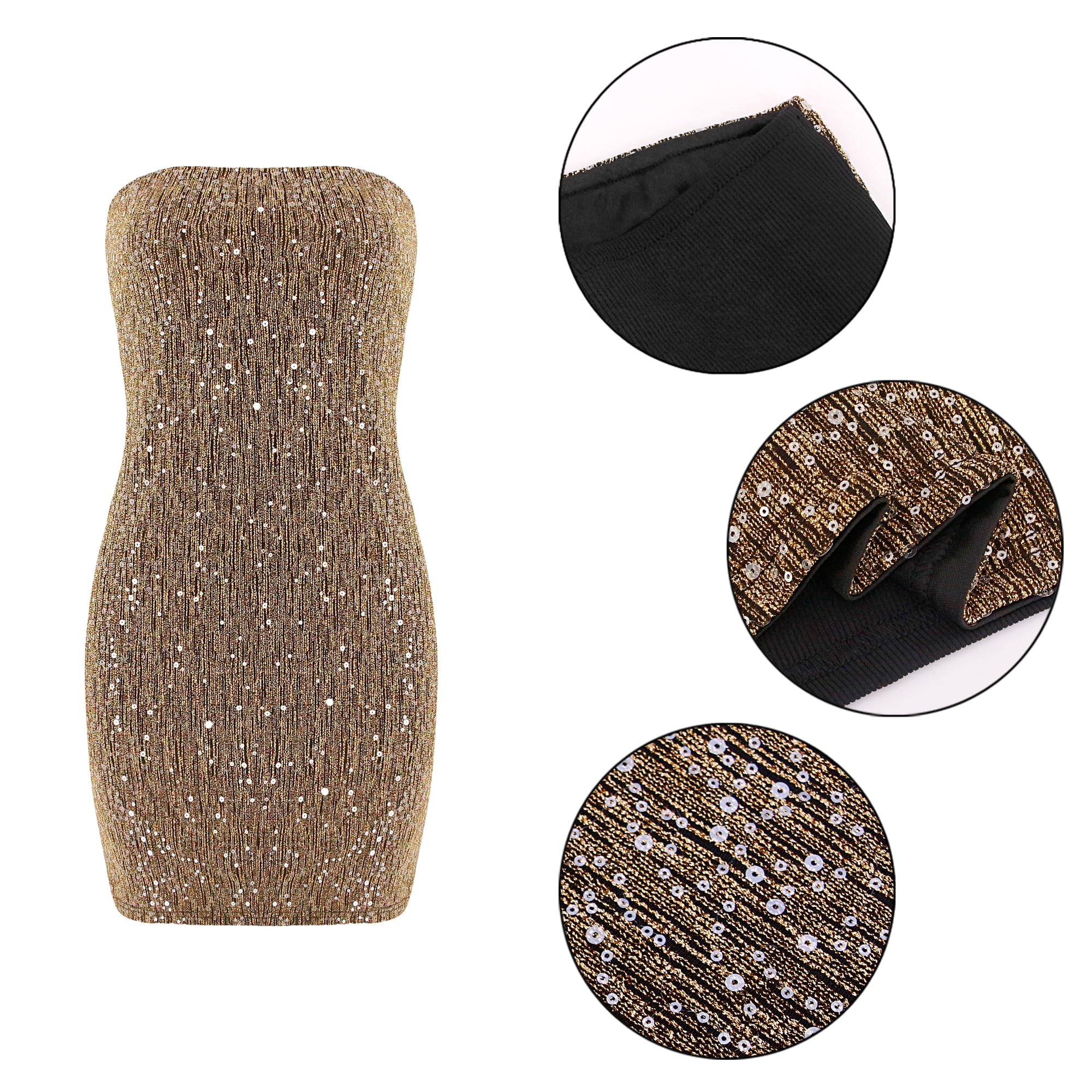 Abito da donna con paillette, elegante minigonna floreale, sexy, senza spalline, abito da cocktail