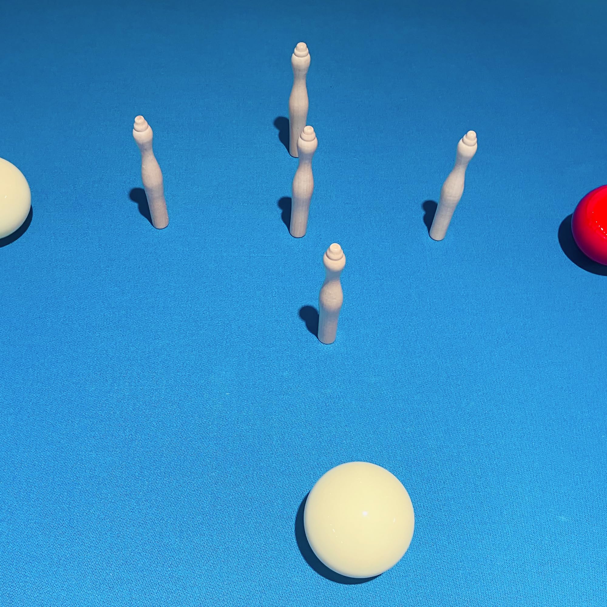 Winsport Billard-Kegeln, Holzkegel für 5-Kegelbillard, Birilli, Turniergröße 105 mm, Ahornholz, auch für Stellungspiel Pool- und Karambolage Carom Billard, Set 5 St.
