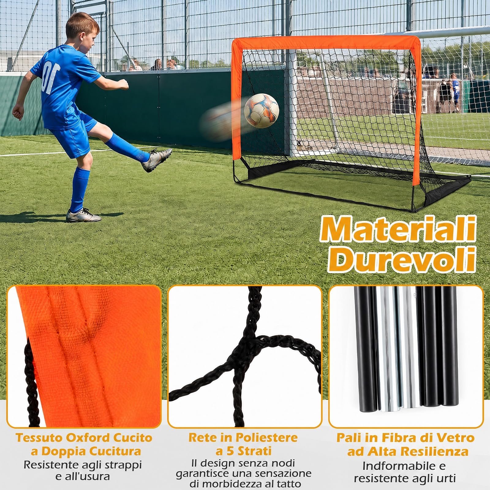 COSTWAY Set di 2 Porte Calcio per Bambini Pieghevole e Portatile | Porta da Calcio in Aste in Fibra di Vetro e Tessuto Oxford con Picchetti, per Giardino, Spiaggia e Cortile