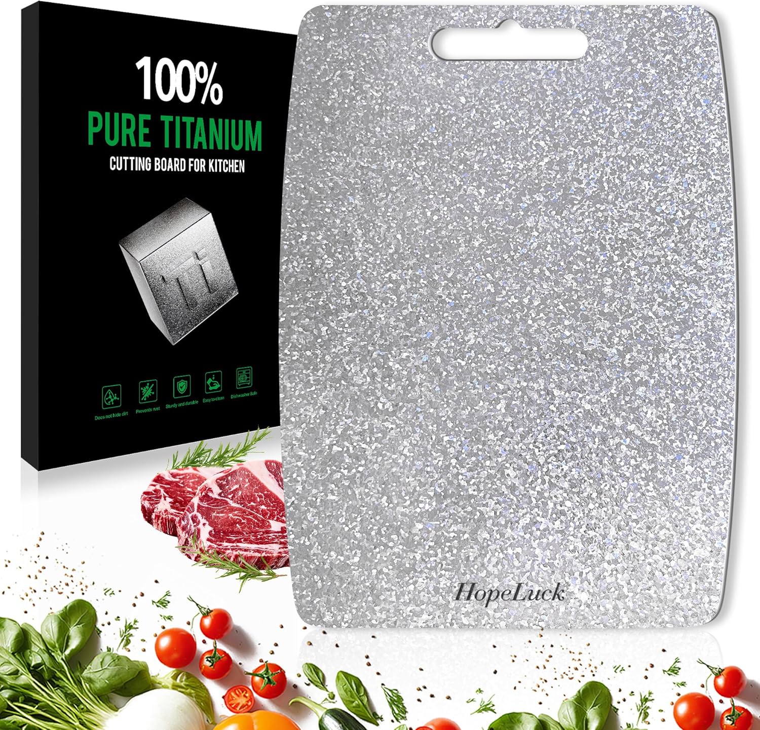 Titanium Cutting Board, 100% Pure Titanium Cutting Boards for Kitchen, Double Sided Food-Grade Lightweight Metal Chopping Board for Meat Vegetables Large Size (16" x 11")