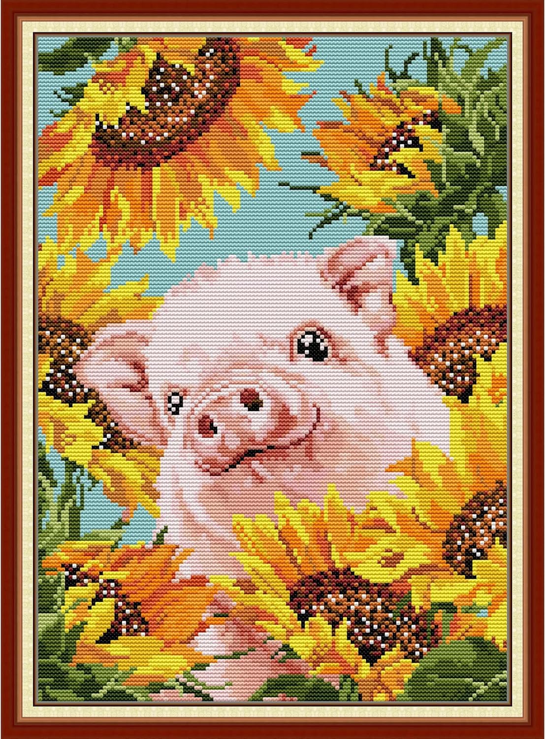 Svarog Stamped Cross Stitch Kits Beginners Full Range of Embroidery Patterns Starter Kits for Adult or Kids DIY Cross Stitches Needlepoint Kits 14CT-in The Flower Pig 11.81x15.75 inch
