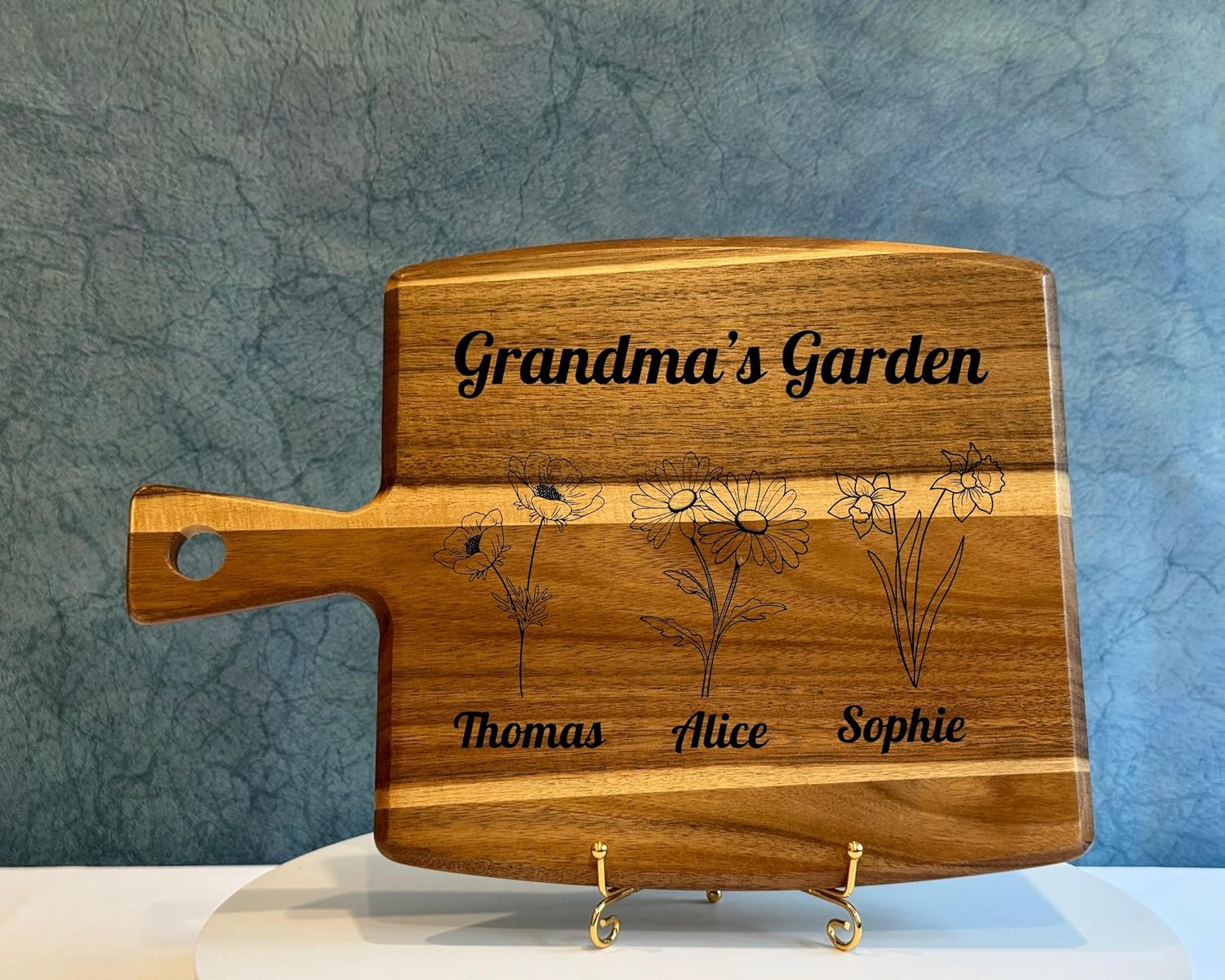 Personalize Charcuterie Board for Christmas Gifts, Laser Engraved Cutting Board, Birth flower Gifts for Grandma, Mom (Acacia Wood)