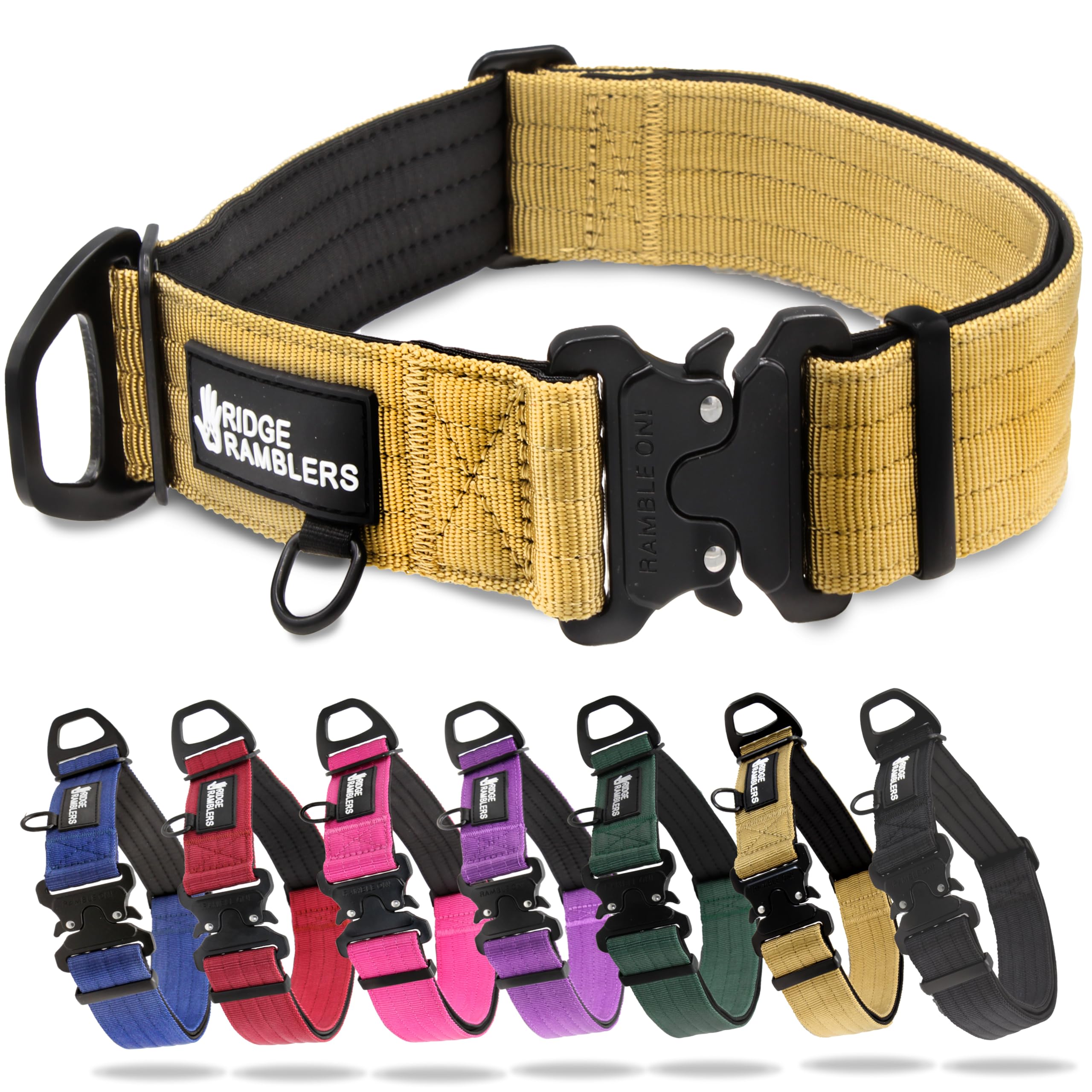 Ridge Ramblers Premium Heavy Duty Dog Collar with Quick Release Metal Buckle - 1.5in Wide Military Grade Tactical Dog Collar with Thick Soft Neoprene