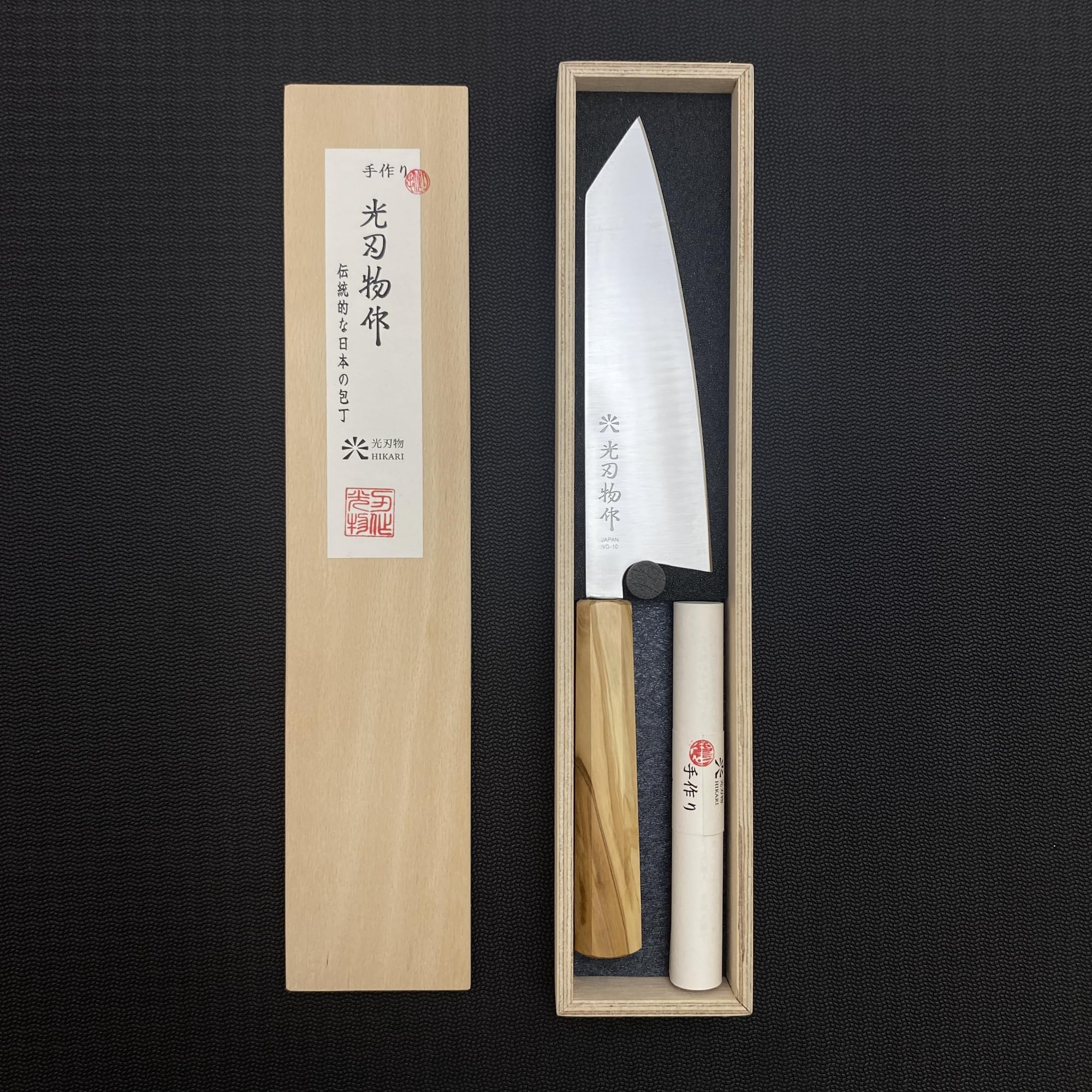 Hikari Hamono Geleneksel El Yapımı Japon Bunka Şef Bıçağı Sekizgen Doğal Ağaç Sap Özel Ahşap Kutulu
