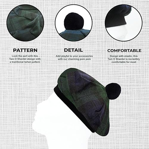 Miniatura 3 de Sombrero de lana acrílica tradicional escocés Tam o' Shatner Tammy Hat Flat Bonnet Kilt Many Tartans